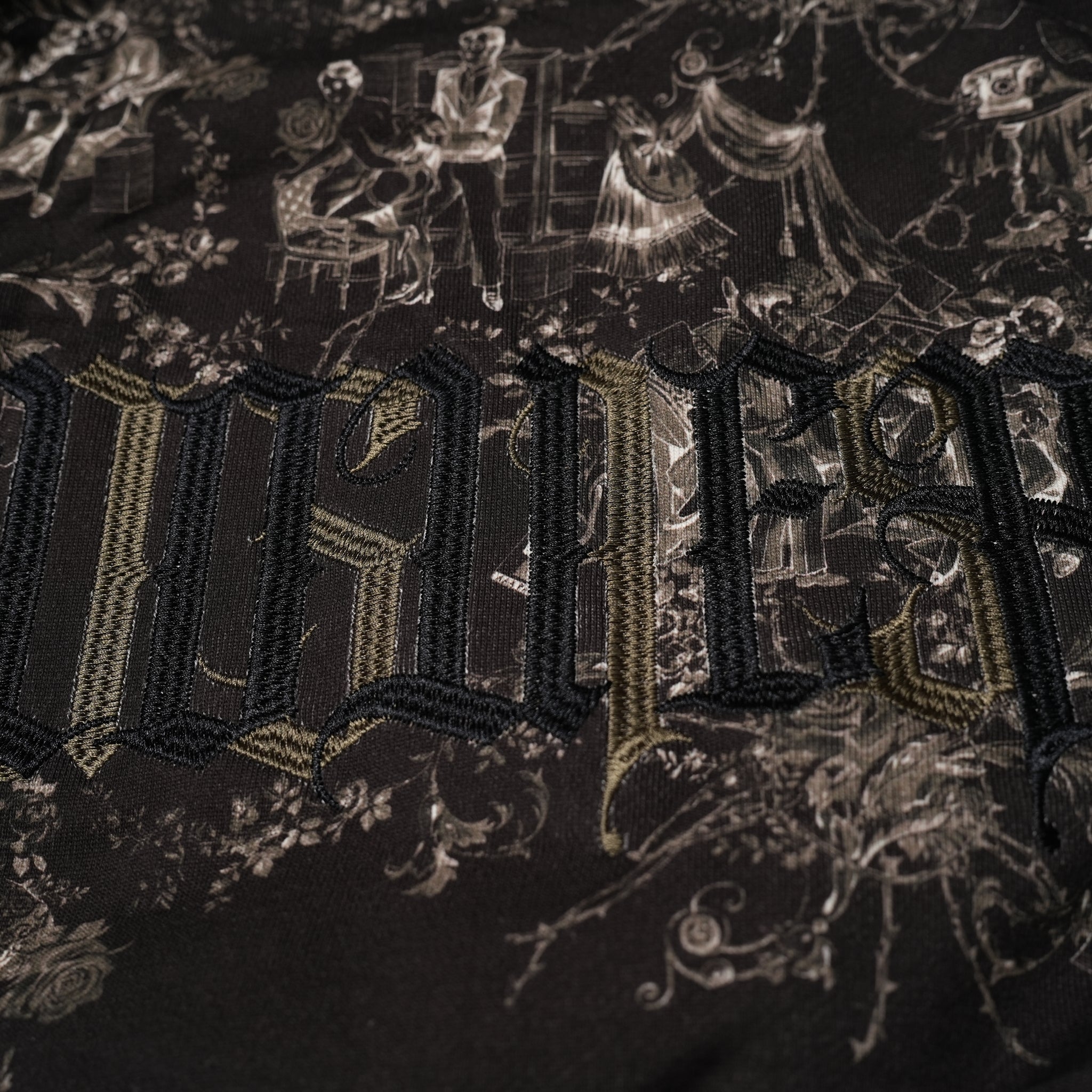 High-Poundage LOVER Vintage Ladies Figure Overlay Embroidered Hooded Top - Gum Roll Black | Color:Black | Size:S/M【(A)CRYPSIS®】【SEIVSON_セイヴソン】【archive】