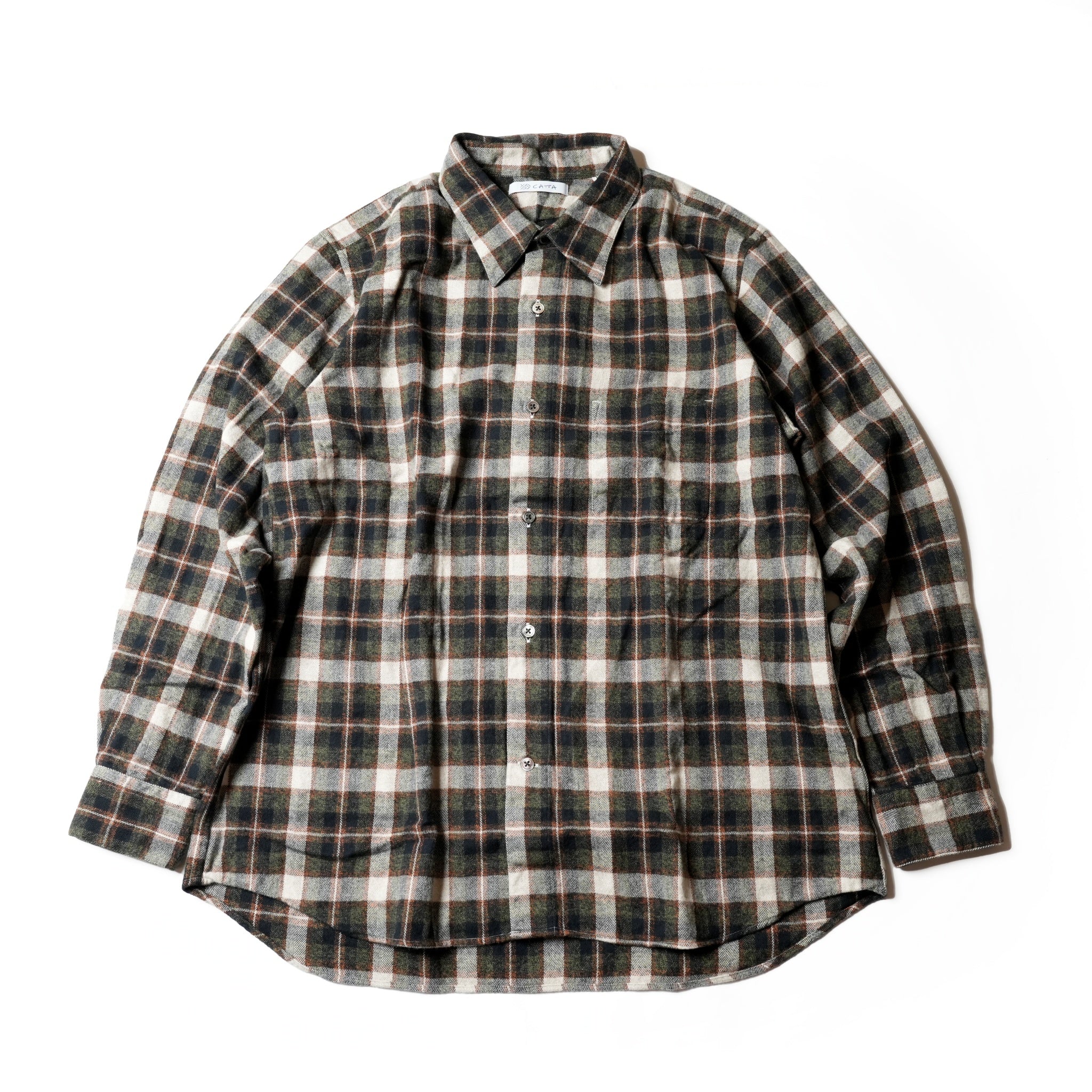 REGULAR COLLAR SHIRT-FLANNEL CHECK – Olive | CATTA SHIRTS