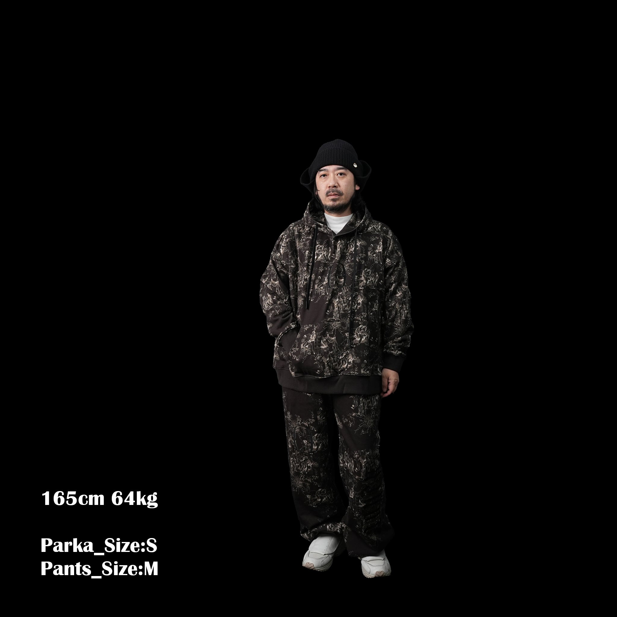 High-Poundage LOVER Vintage Ladies Figure Overlay Embroidered Hooded Top - Gum Roll Black | Color:Black | Size:S/M【(A)CRYPSIS®】【SEIVSON_セイヴソン】【archive】