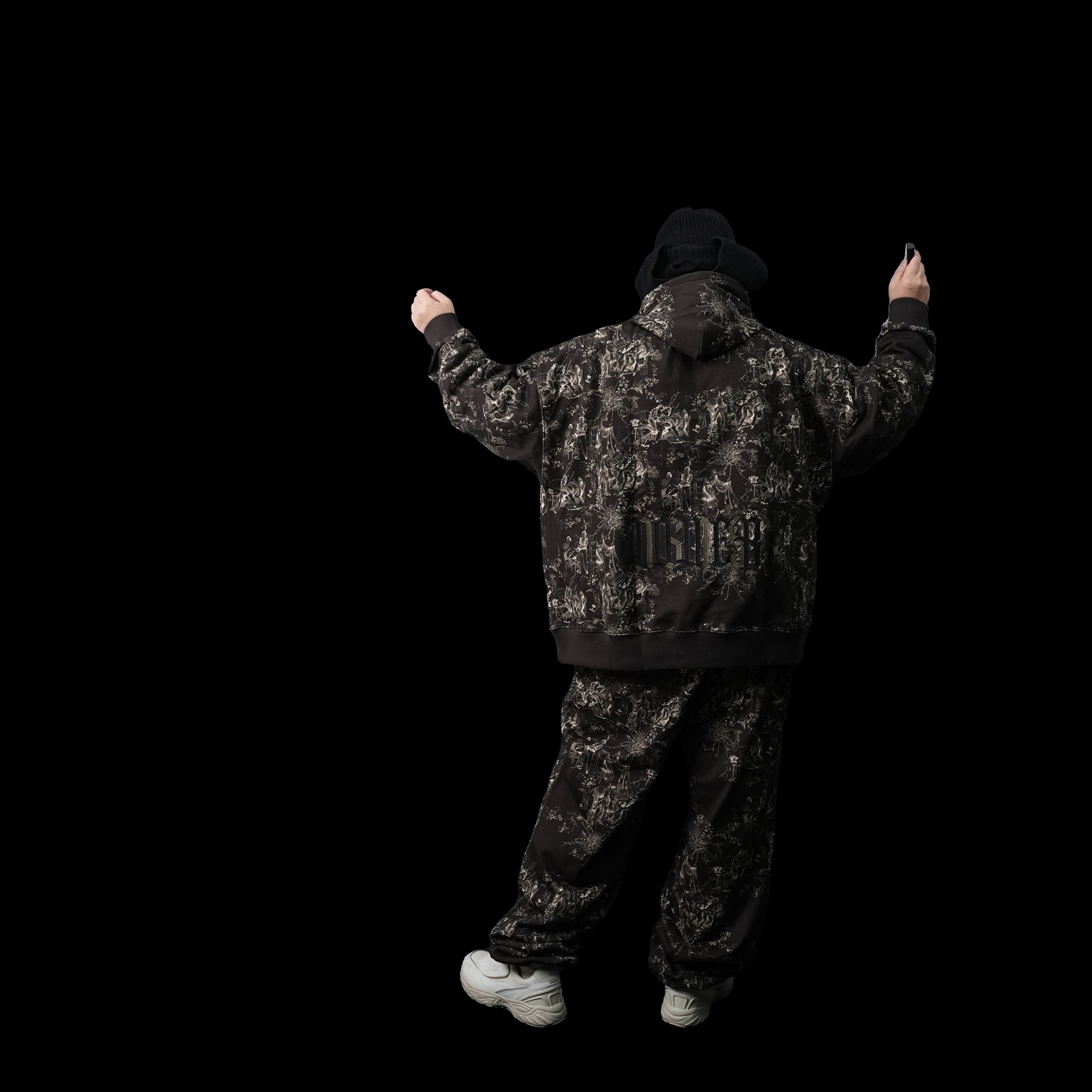 High-Poundage LOVER Vintage Ladies Figure Overlay Embroidered Hooded Top - Gum Roll Black | Color:Black | Size:S/M【(A)CRYPSIS®】【SEIVSON_セイヴソン】【archive】