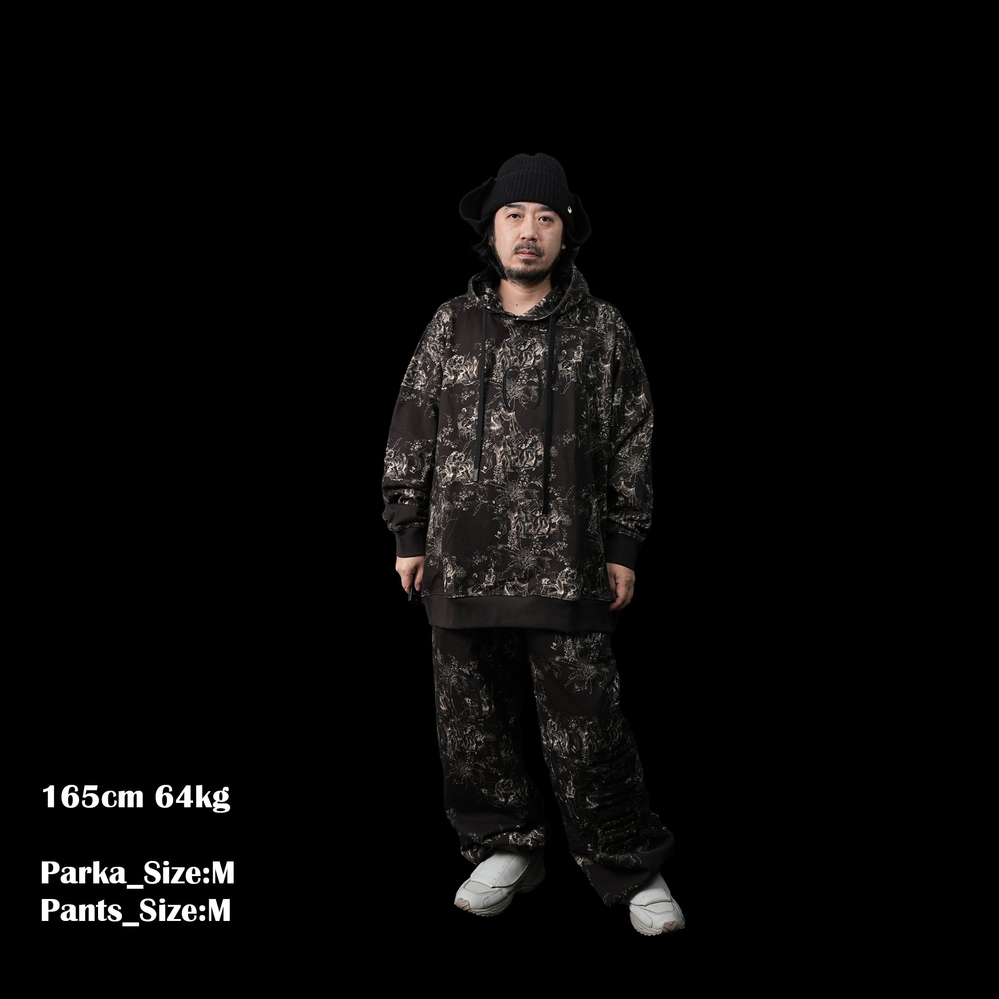 High-Poundage LOVER Vintage Ladies Figure Overlay Embroidered Hooded Top - Gum Roll Black | Color:Black | Size:S/M【(A)CRYPSIS®】【SEIVSON_セイヴソン】【archive】