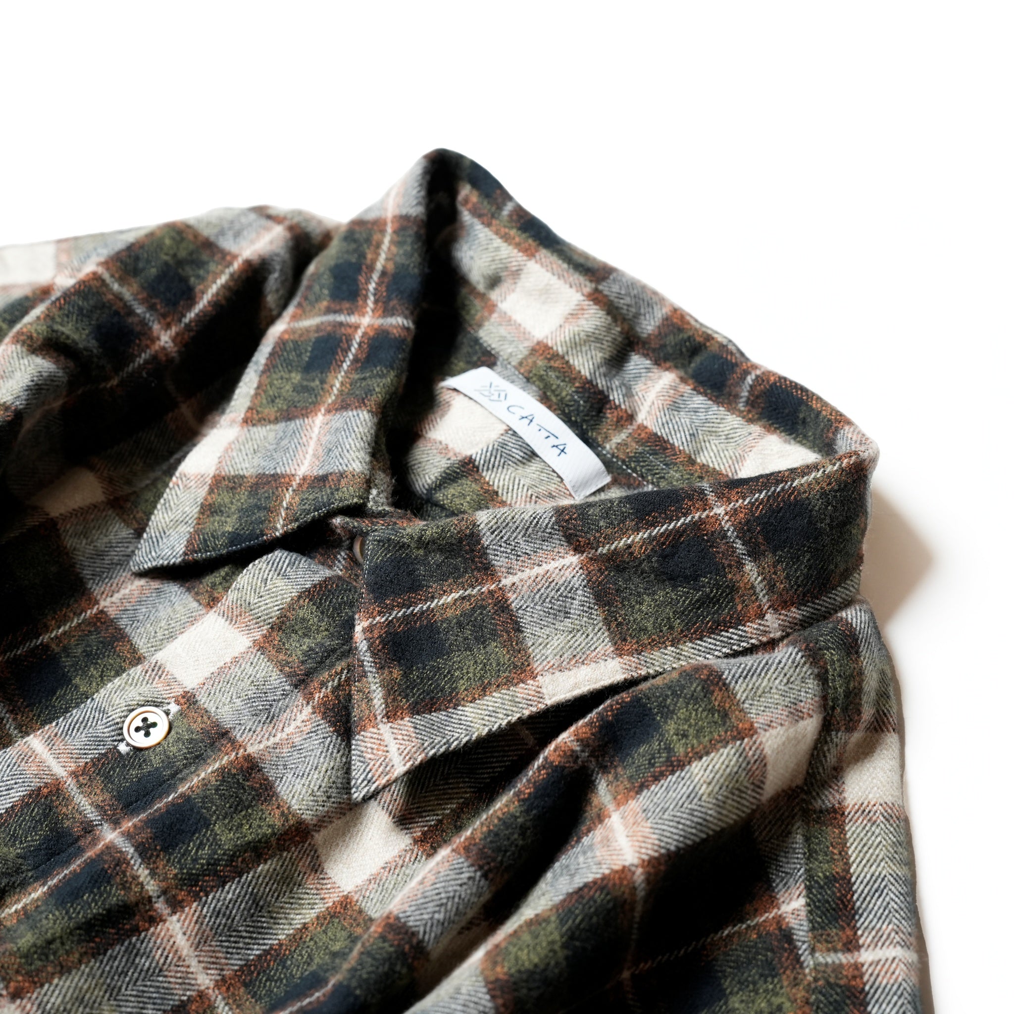 REGULAR COLLAR SHIRT-FLANNEL CHECK – Olive | CATTA SHIRTS