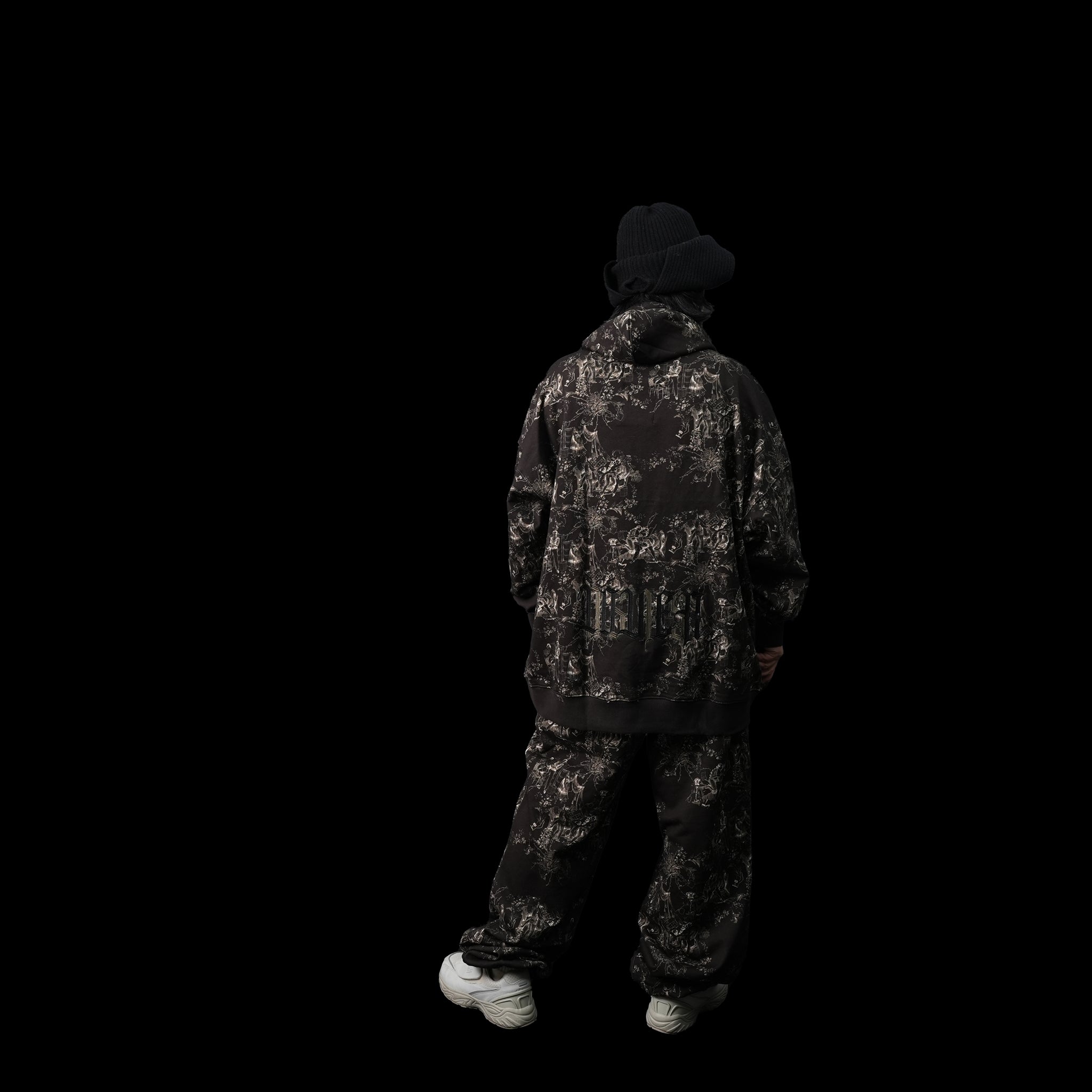 High-Poundage LOVER Vintage Ladies Figure Overlay Embroidered Hooded Top - Gum Roll Black | Color:Black | Size:S/M【(A)CRYPSIS®】【SEIVSON_セイヴソン】【archive】