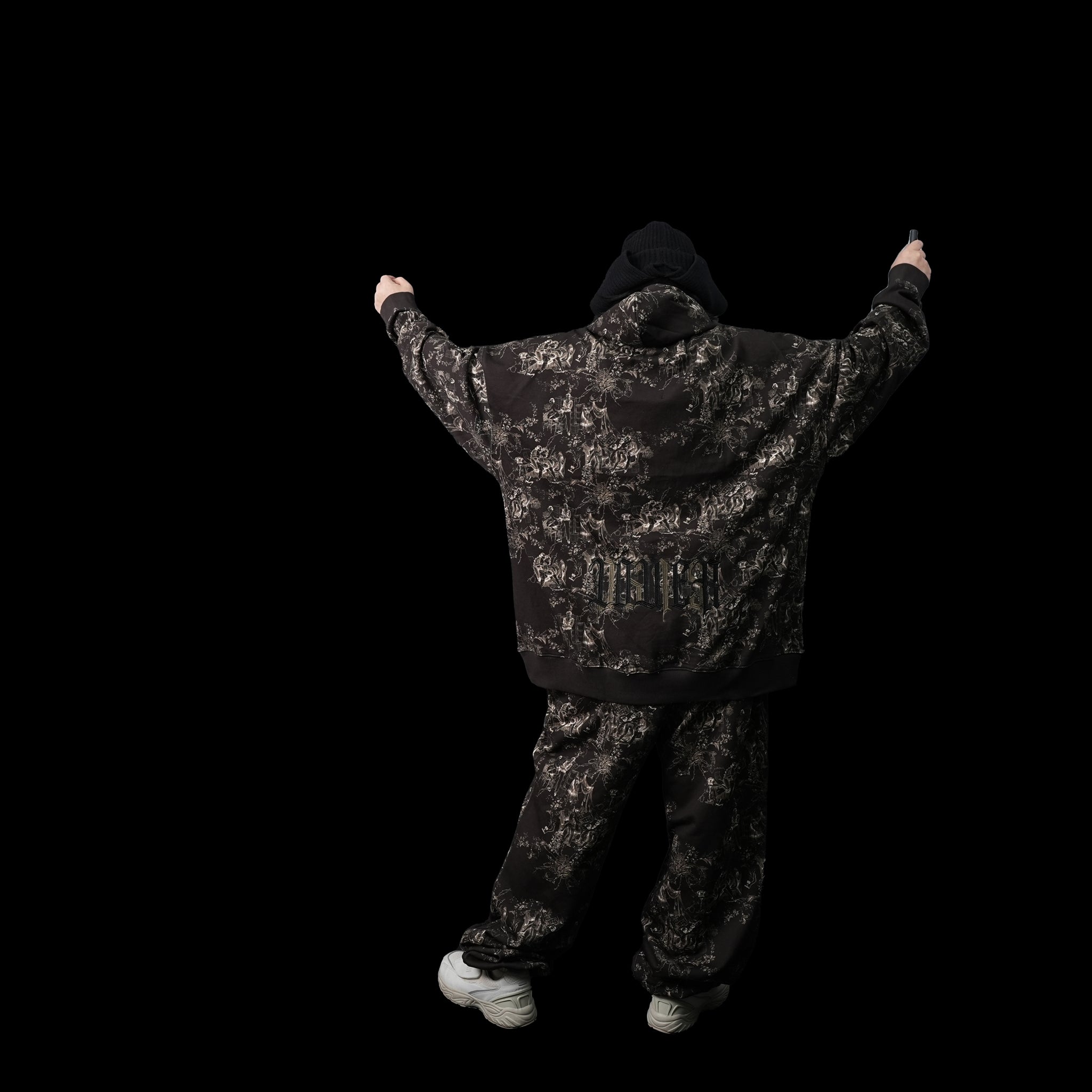 High-Poundage LOVER Vintage Ladies Figure Overlay Embroidered Hooded Top - Gum Roll Black | Color:Black | Size:S/M【(A)CRYPSIS®】【SEIVSON_セイヴソン】【archive】