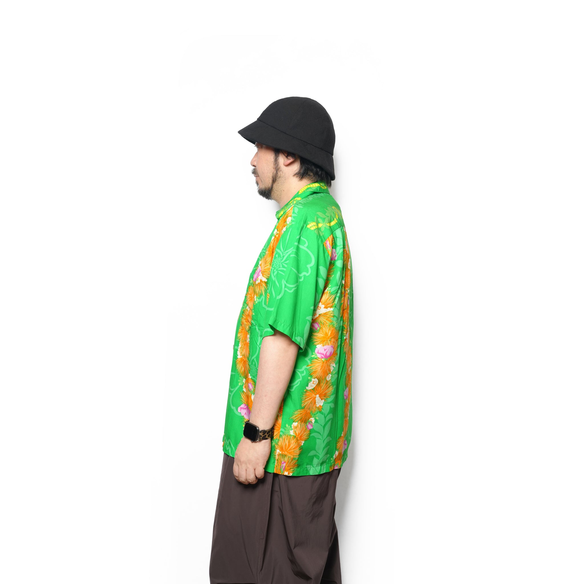 Men's Aloha Shirt-Ohia – Green/Navy | 542-HASMB【Hilo Hattie ヒロハッティ】【UNISEX ユニセックス】【アロハシャツ】【ネコポス選択可能】