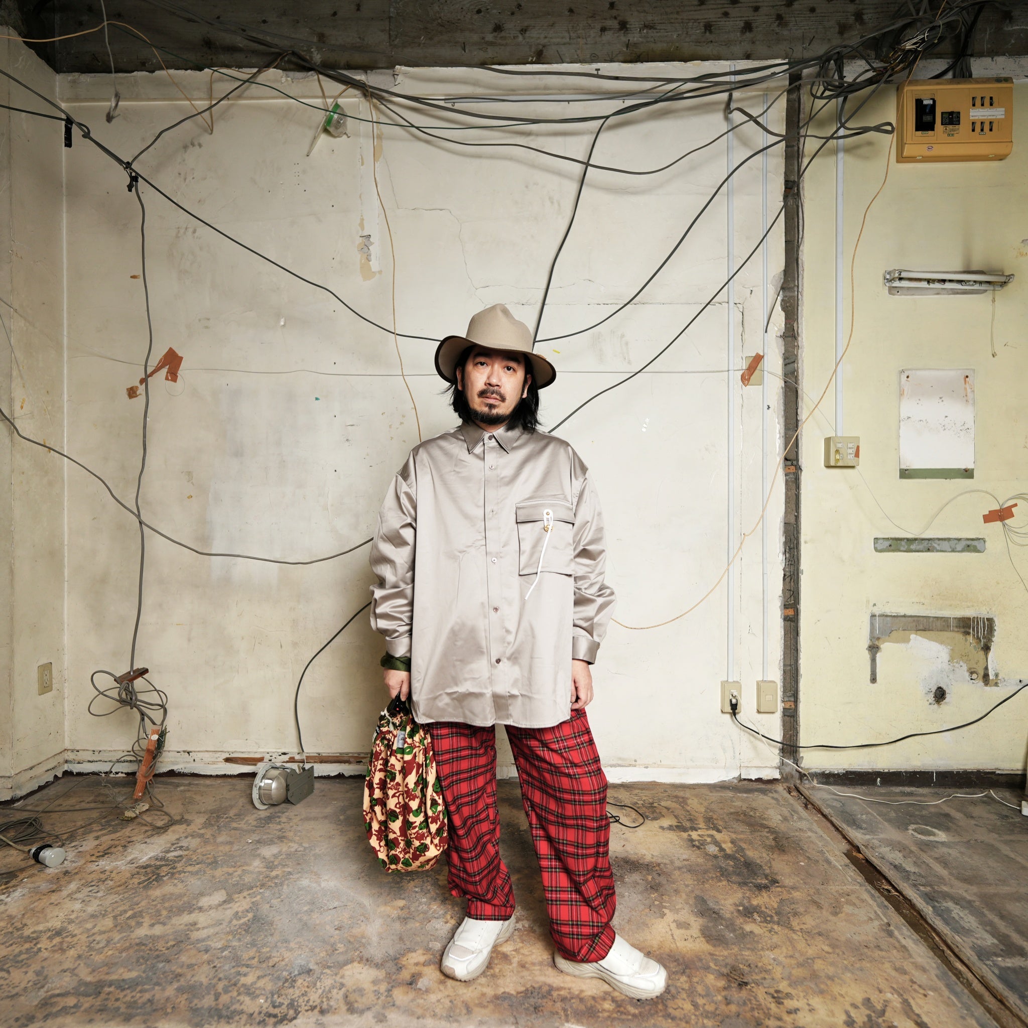 Tartan check EZ Pants – Red/Gray | Size:Free | EFFECTEN