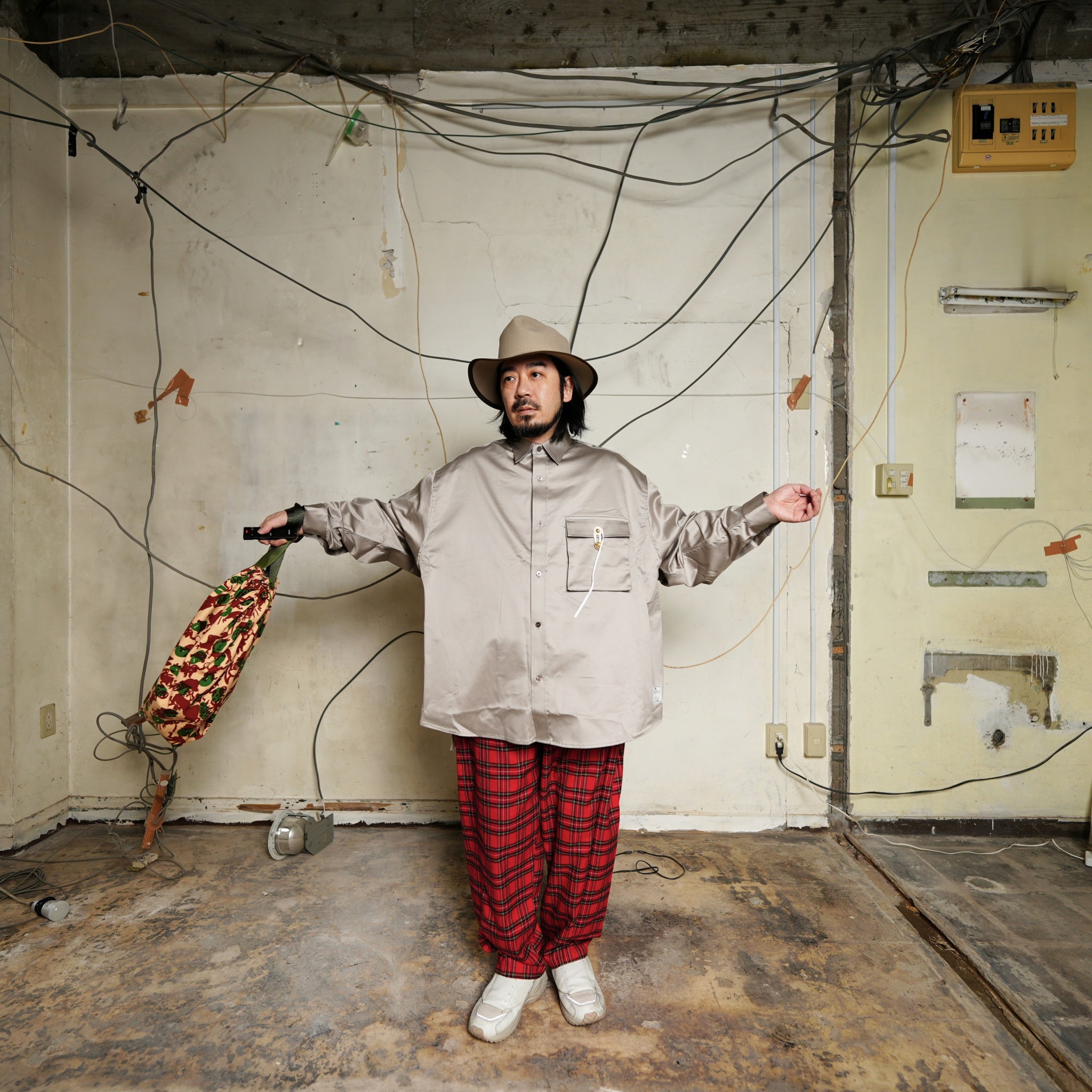 Tartan check EZ Pants – Red/Gray | Size:Free | EFFECTEN