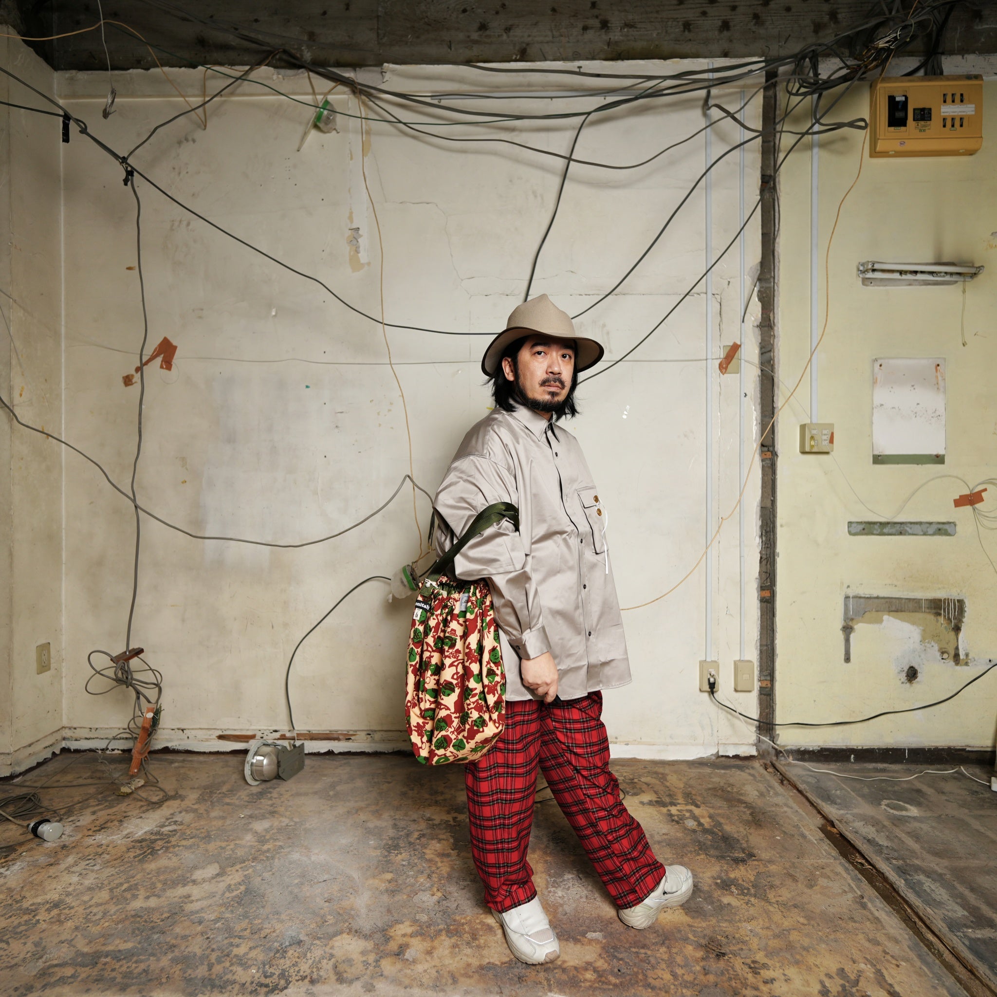 Tartan check EZ Pants – Red/Gray | Size:Free | EFFECTEN