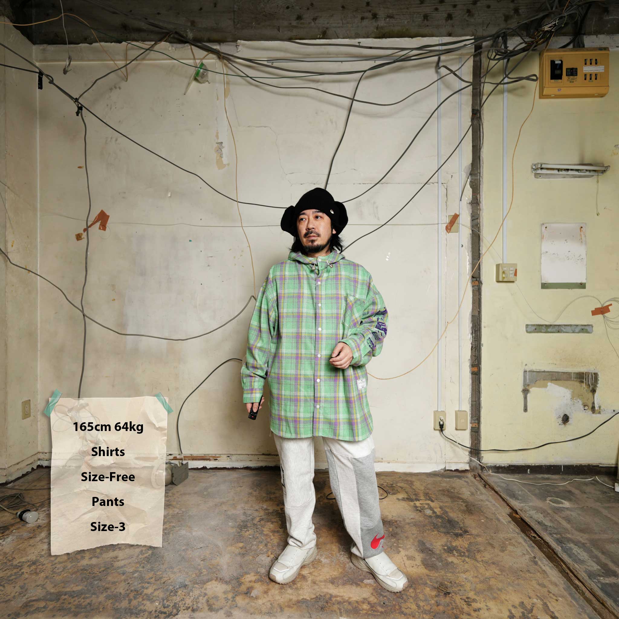 efmsaw-07 | Check shirts hoodie | Color:Sky Blue/Mint | Size:Free【EFFECTEN_エフェクテン】【archive】