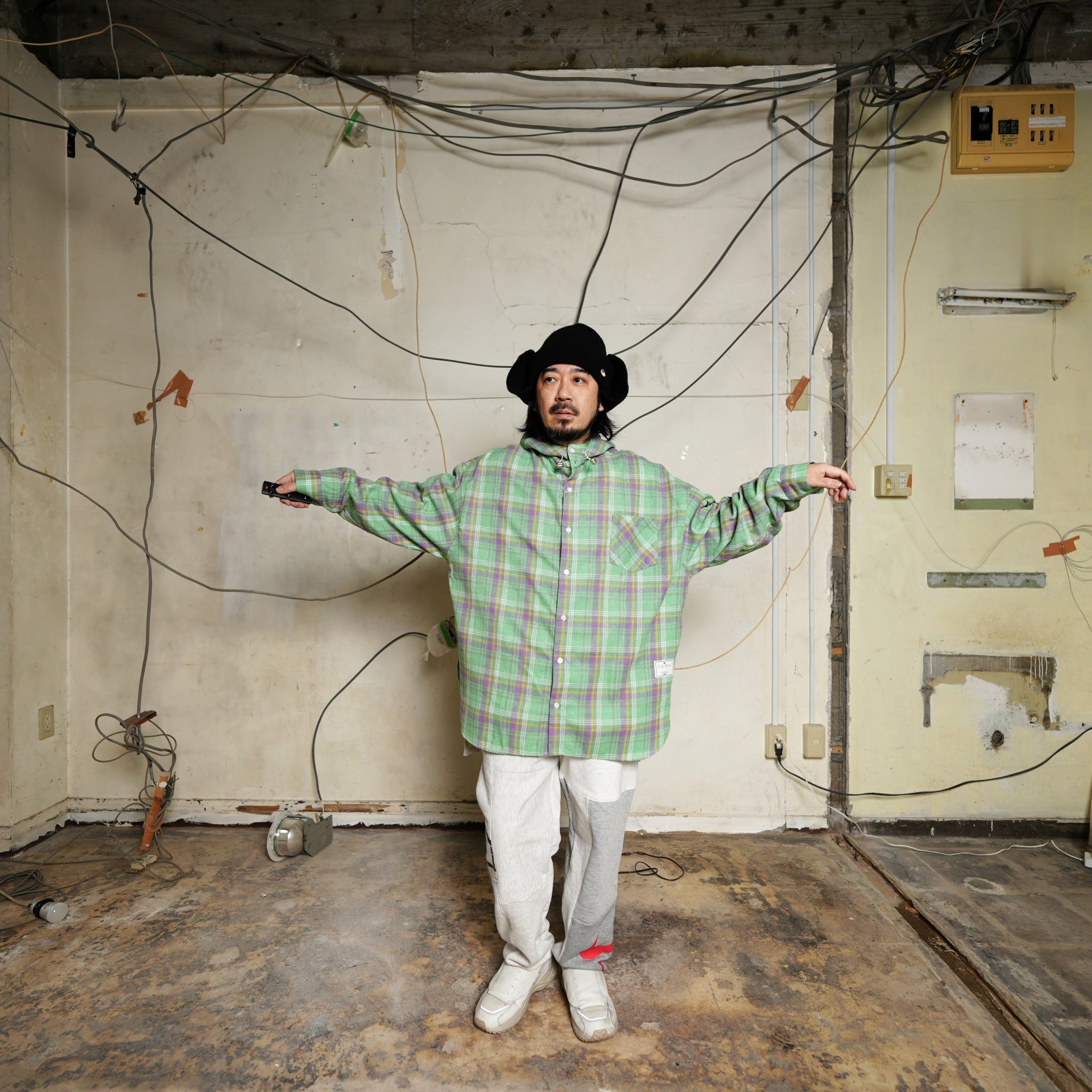 efmsaw-07 | Check shirts hoodie | Color:Sky Blue/Mint | Size:Free【EFFECTEN_エフェクテン】【archive】