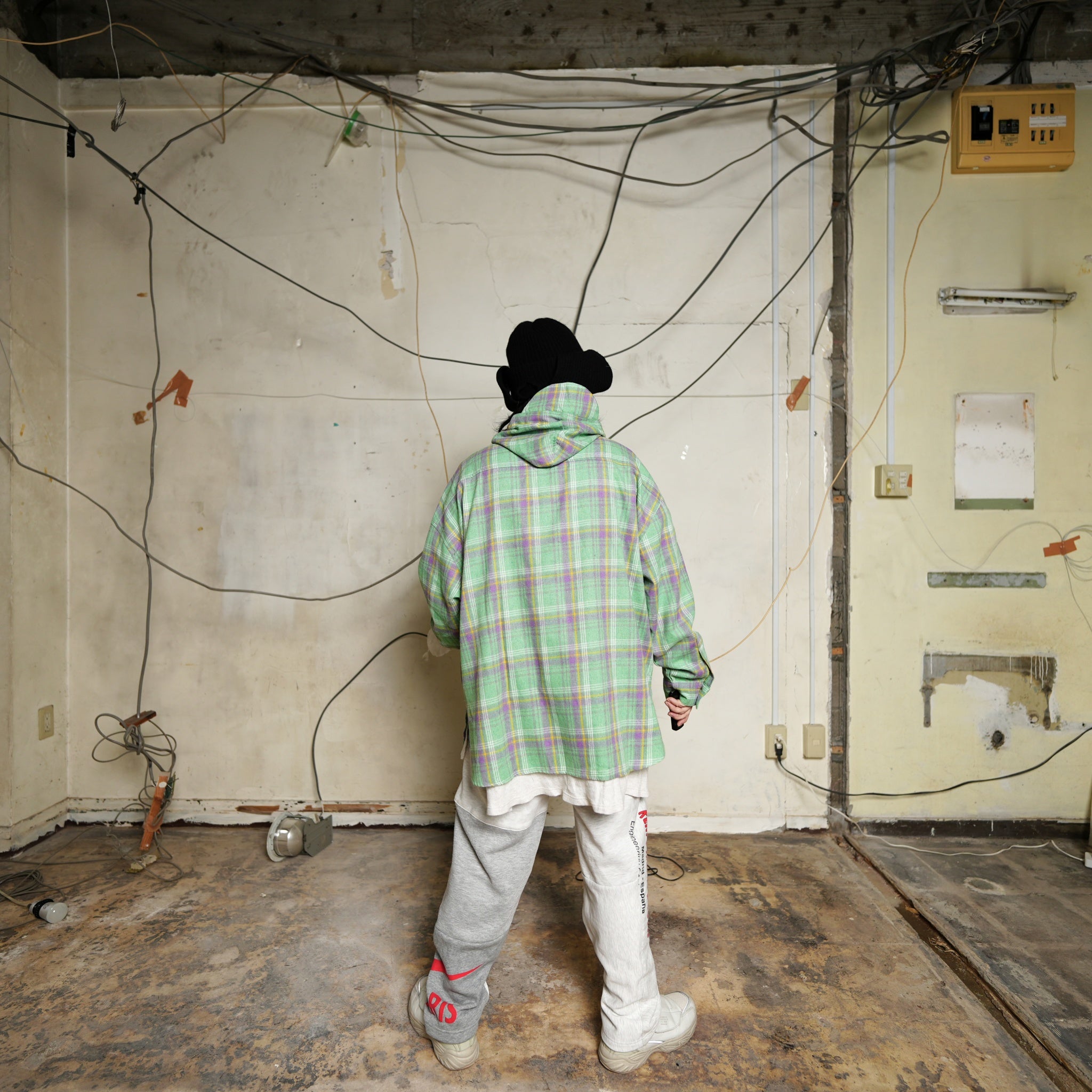 efmsaw-07 | Check shirts hoodie | Color:Sky Blue/Mint | Size:Free【EFFECTEN_エフェクテン】【archive】