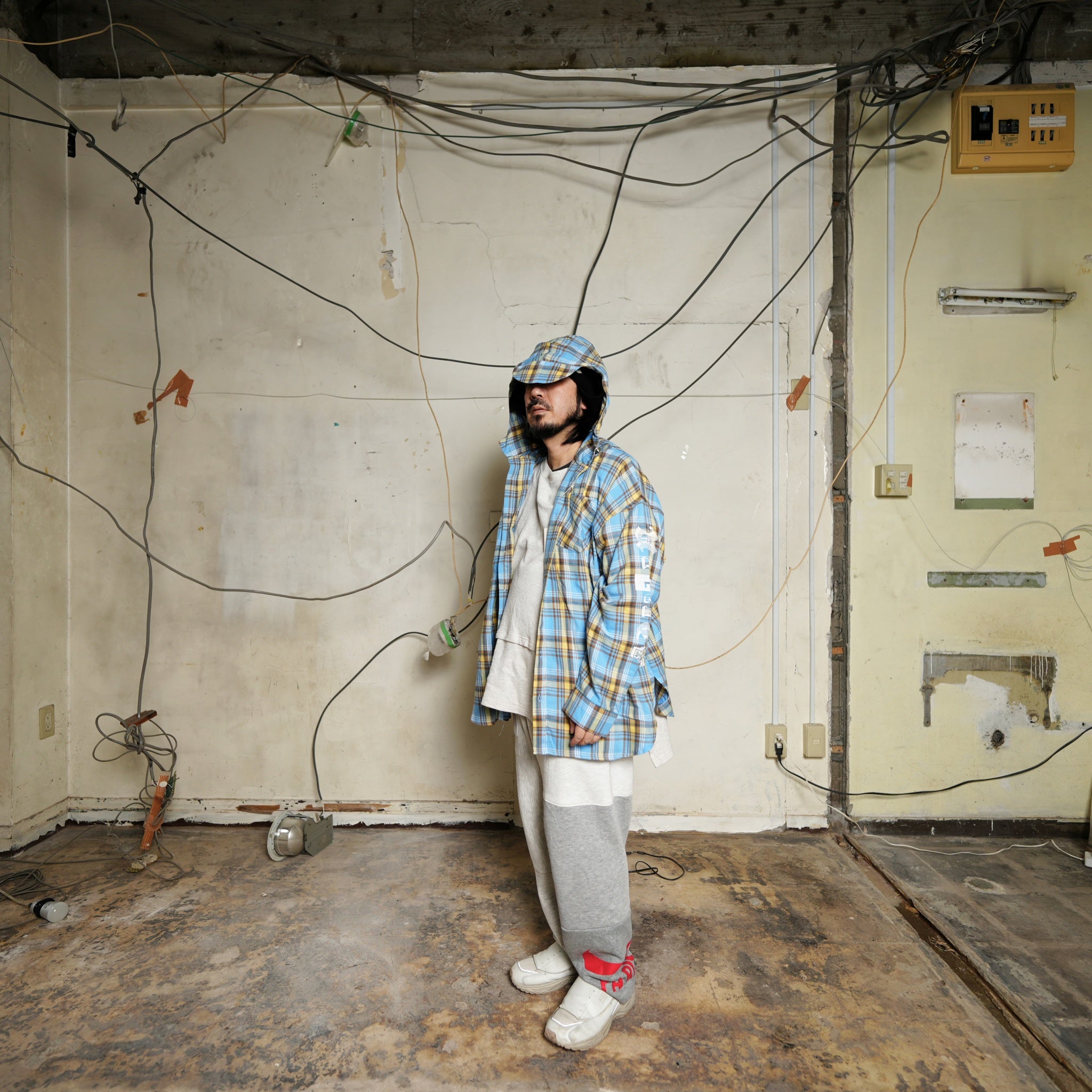 efmsaw-07 | Check shirts hoodie | Color:Sky Blue/Mint | Size:Free【EFFECTEN_エフェクテン】【archive】