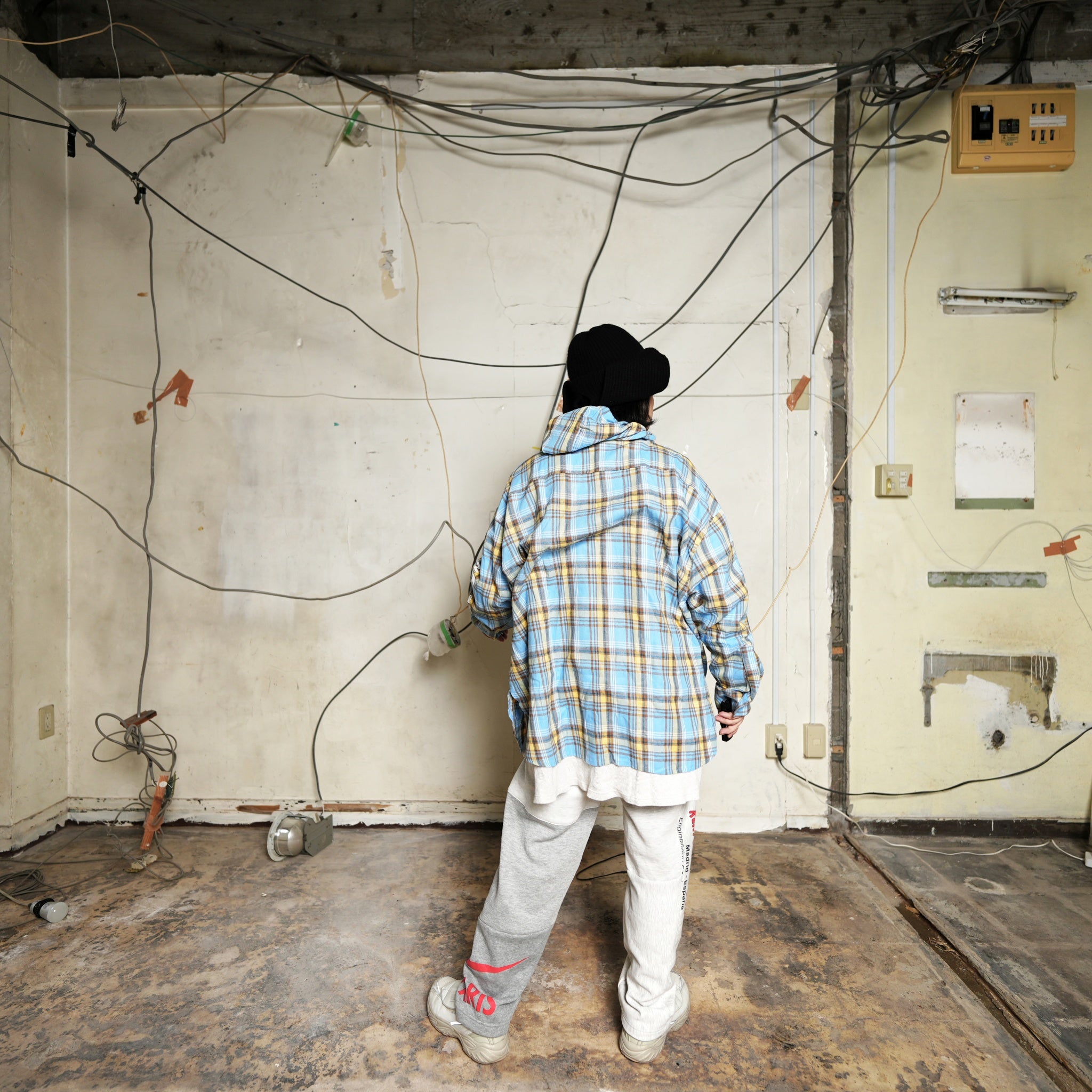 Check shirts hoodie – Sky Blue/Mint | Size:Free | EFFECTEN