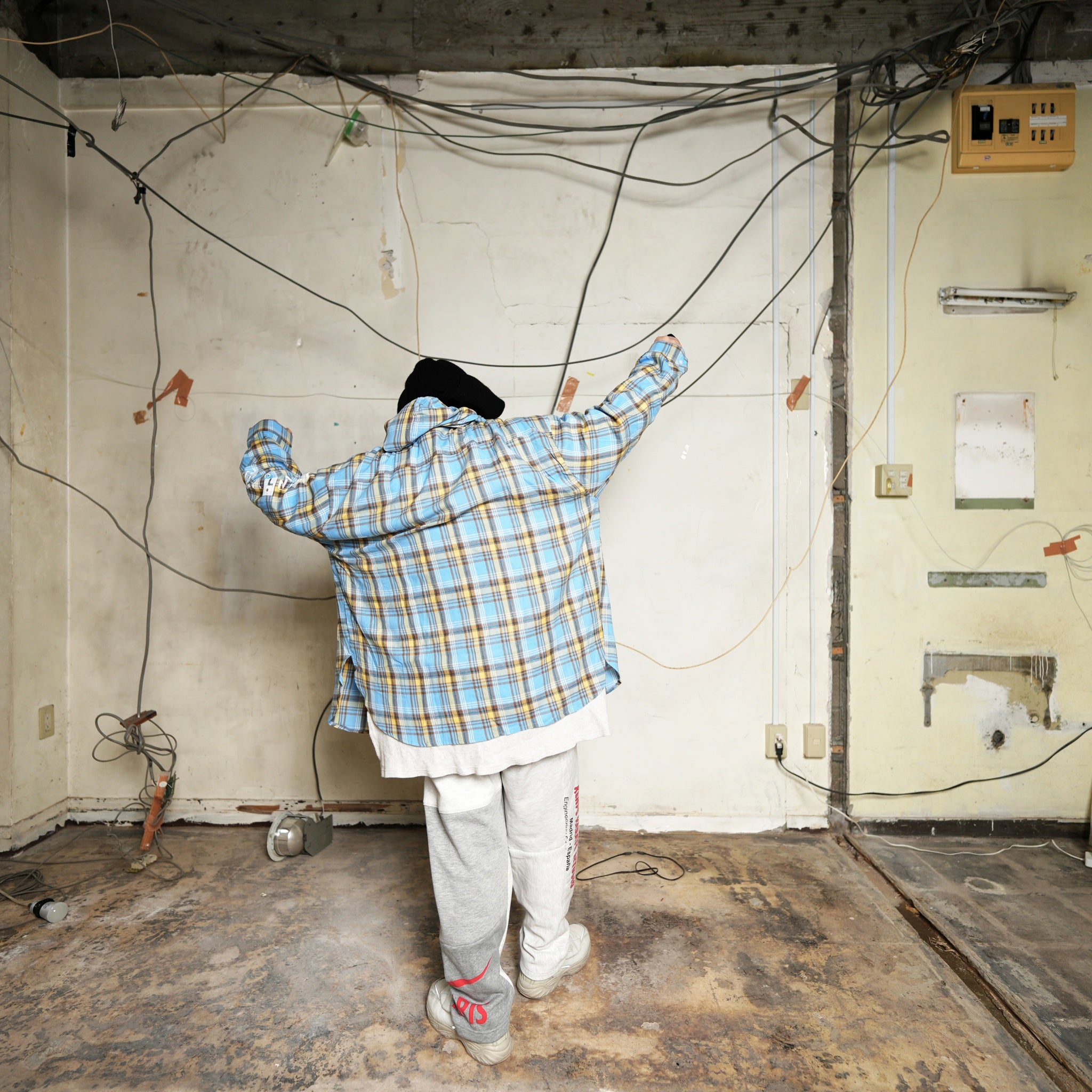efmsaw-07 | Check shirts hoodie | Color:Sky Blue/Mint | Size:Free【EFFECTEN_エフェクテン】【archive】