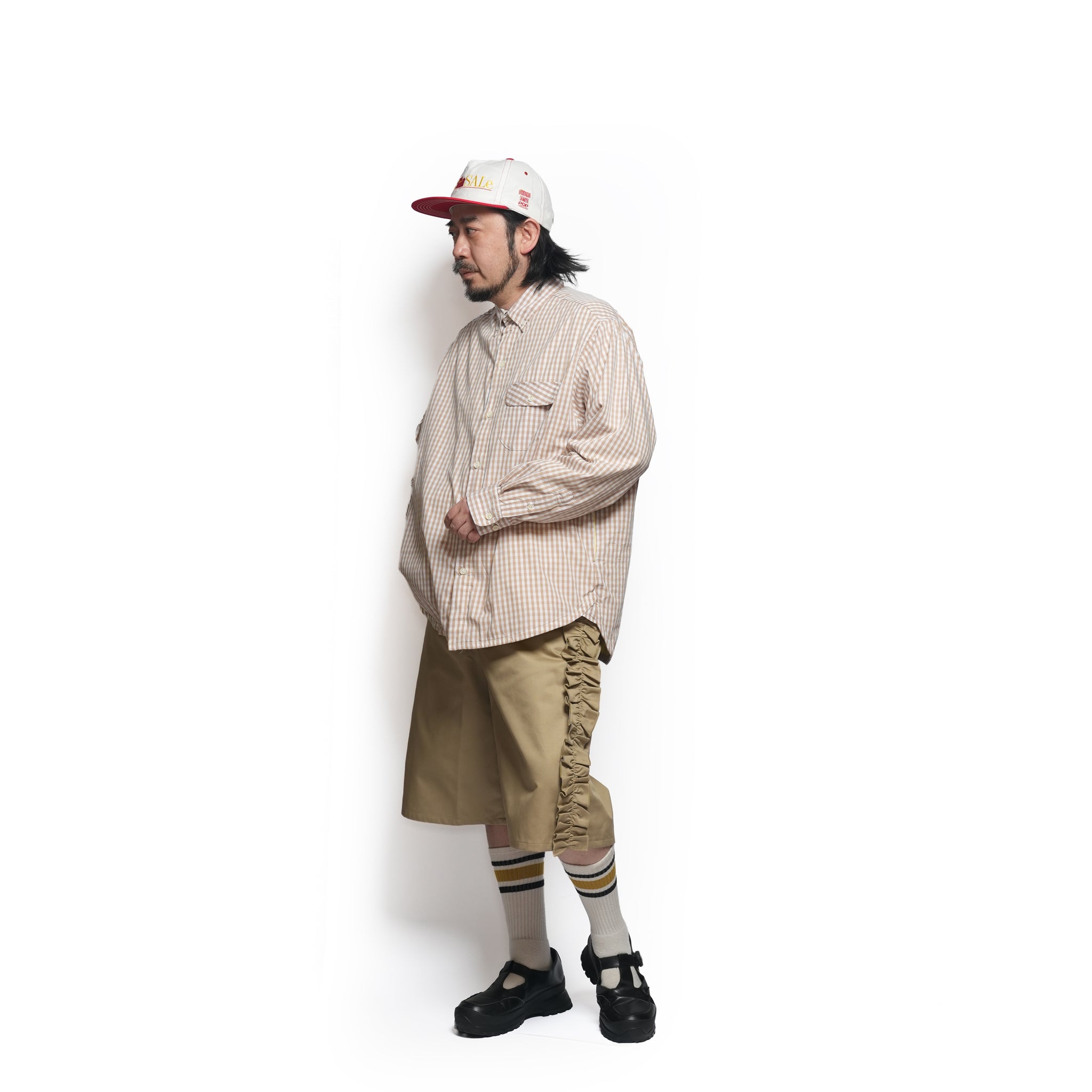 Gingham check B/D shirts with lining / Tim (Beige) | IMPRESTORE