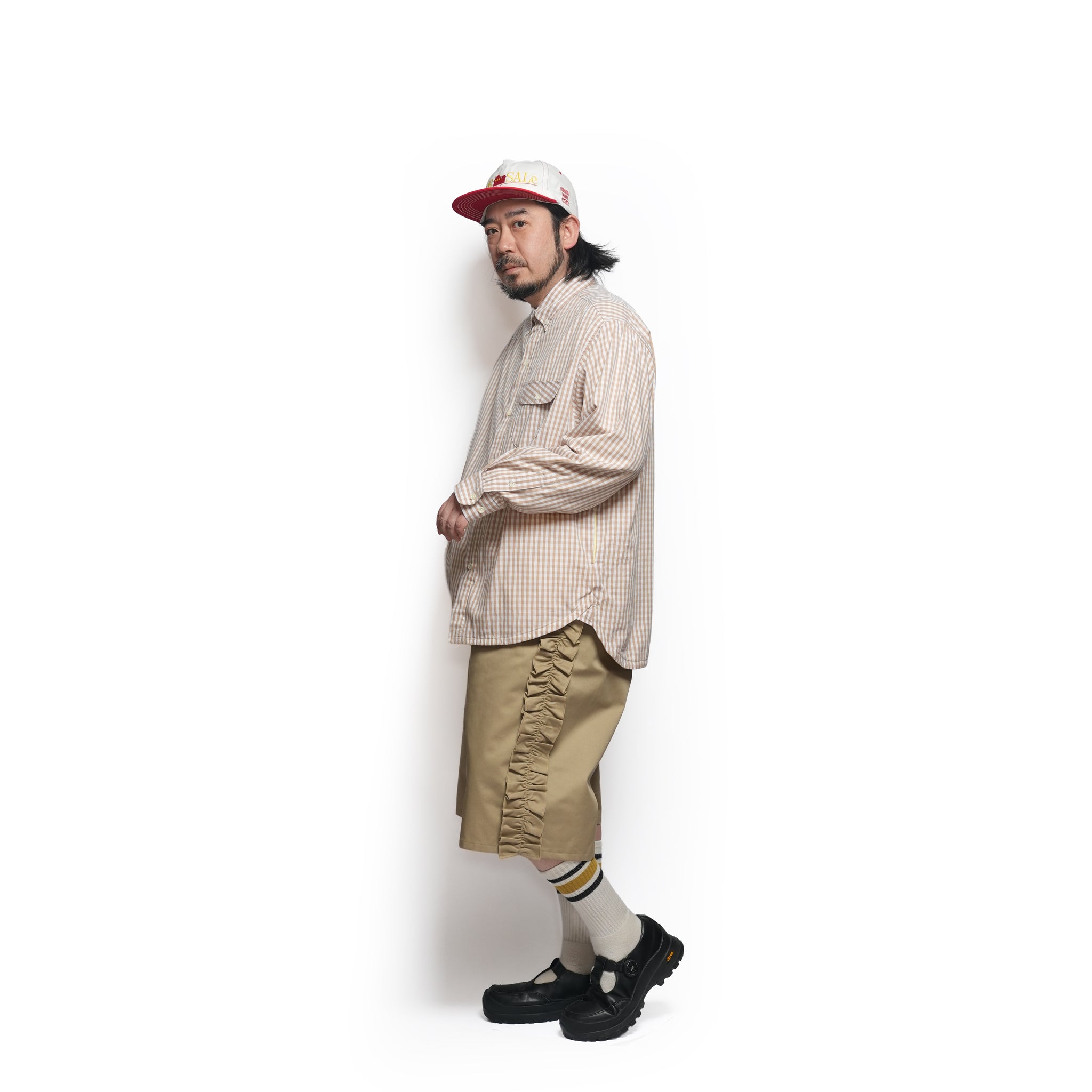 Gingham check B/D shirts with lining / Tim (Beige) | IMPRESTORE