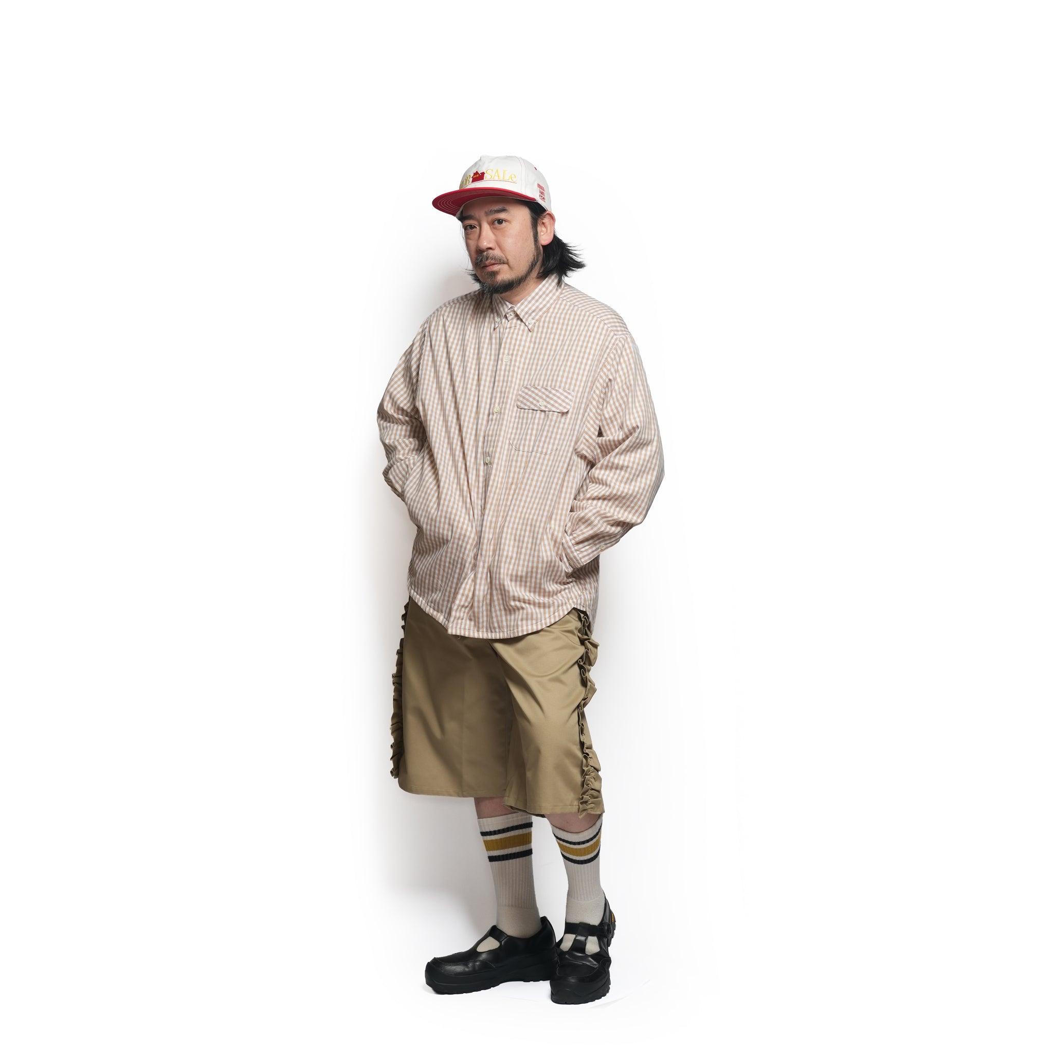 Gingham check B/D shirts with lining / Tim (Beige) | IMPRESTORE
