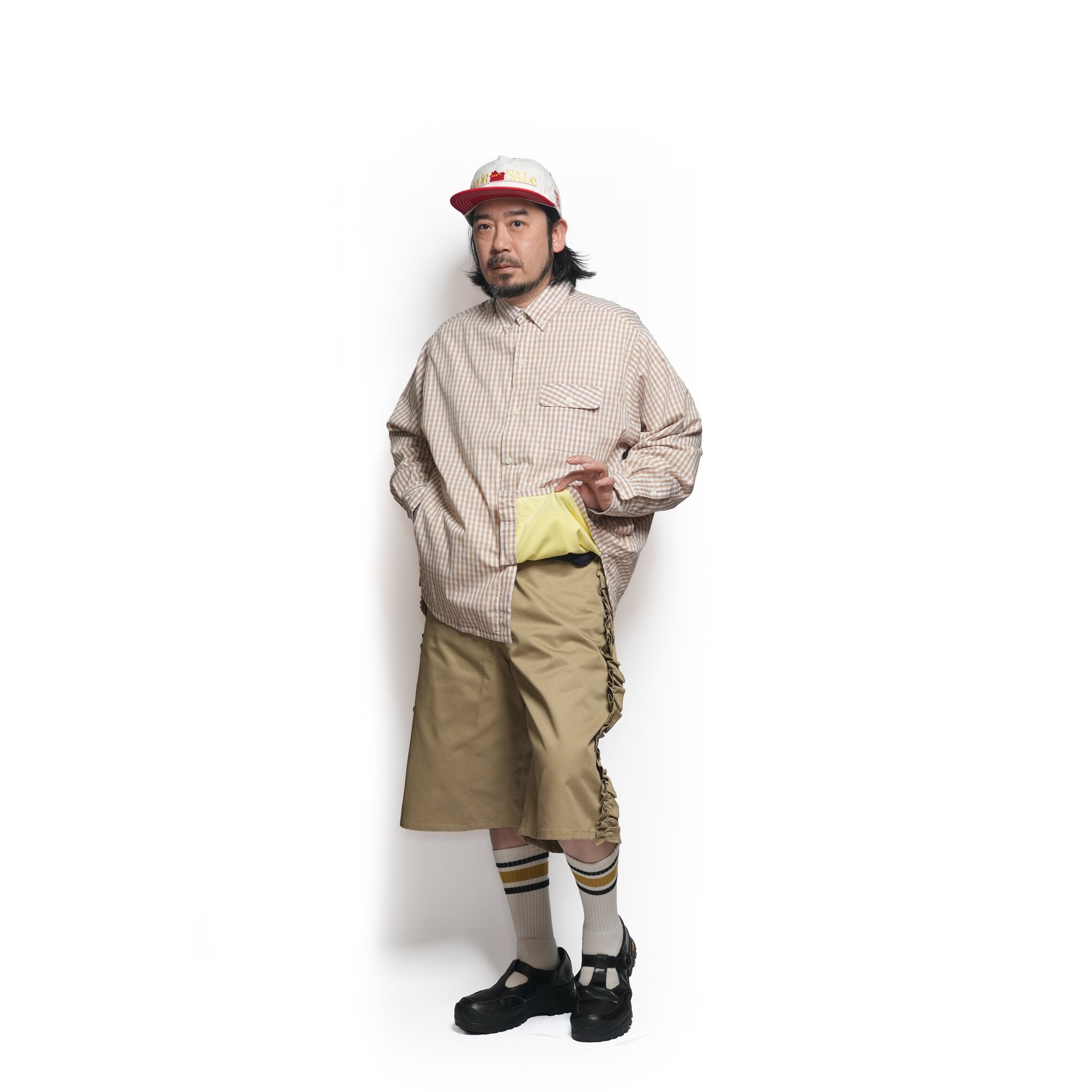 Gingham check B/D shirts with lining / Tim (Beige) | IMPRESTORE