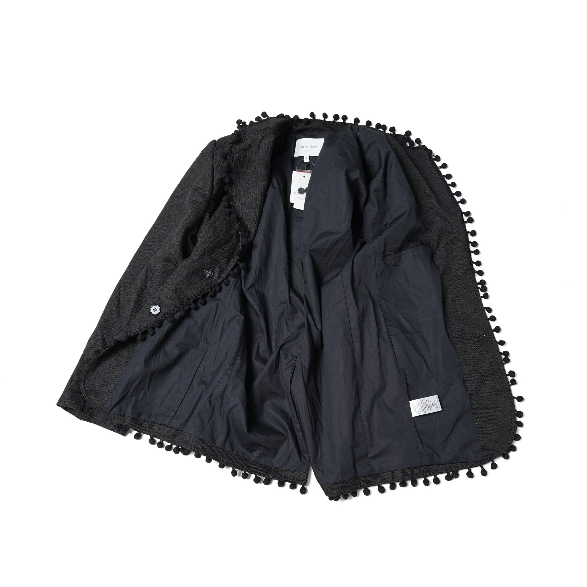 28SM00JKM023BLK | Cory Pom Pom Blazer – Black | SISTER JANE