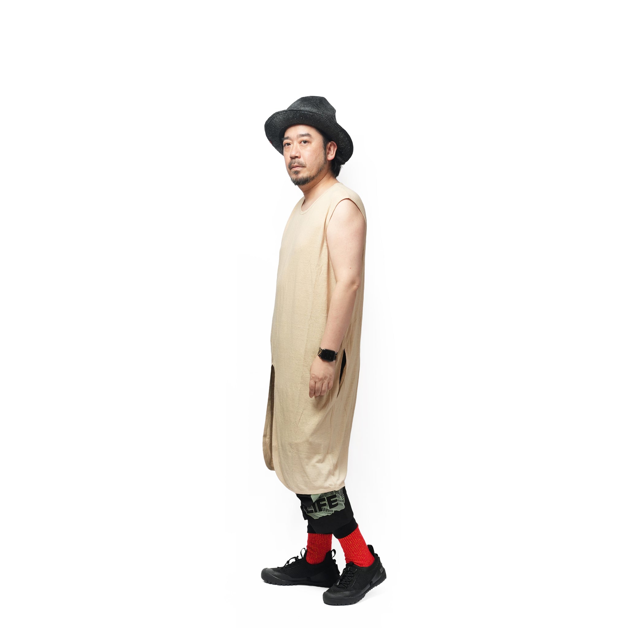 Linen Jersey Inner Layered Front Slit Tank Top <#ivory> | 〼〼 MASU MASU
