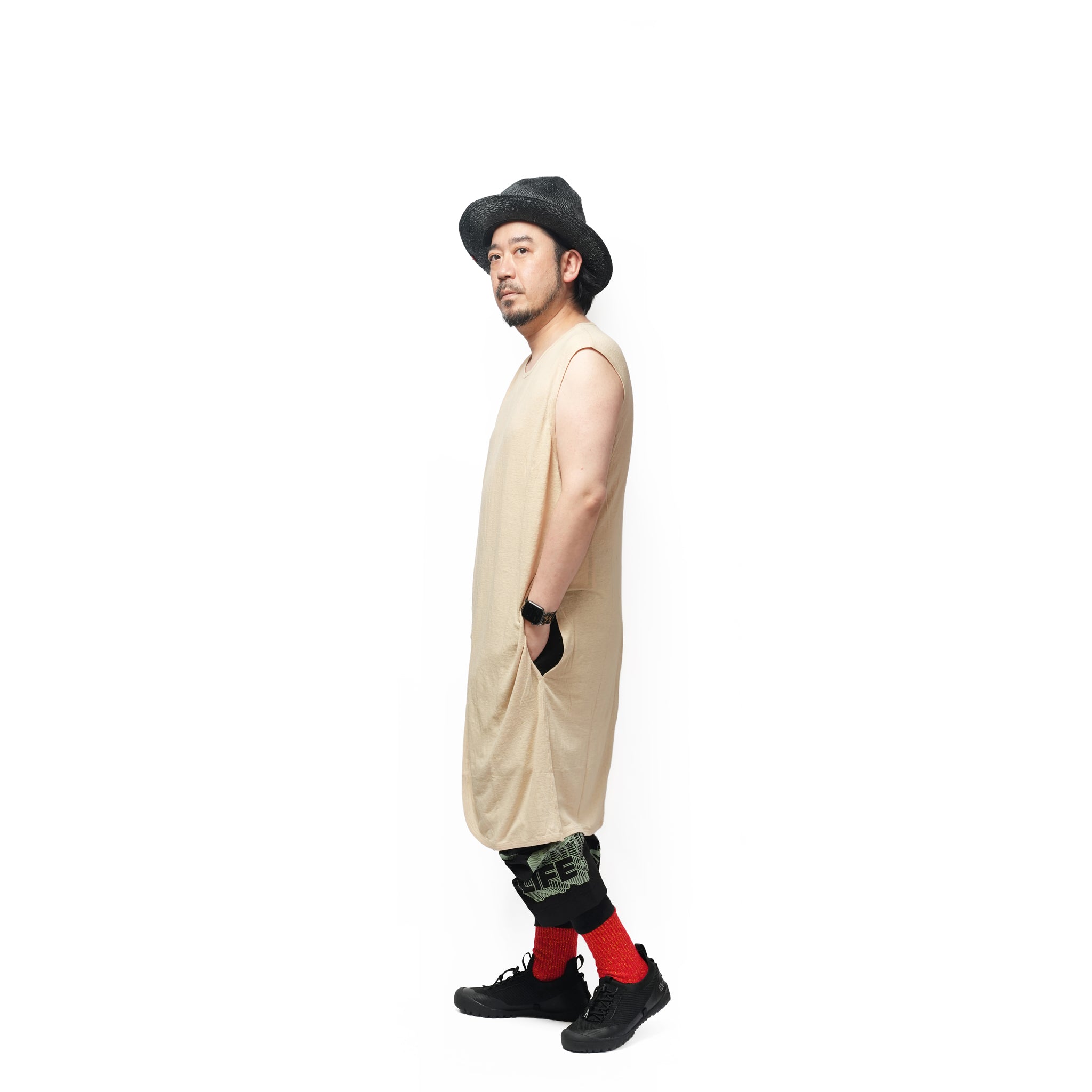 Linen Jersey Inner Layered Front Slit Tank Top <#ivory> | 〼〼 MASU MASU