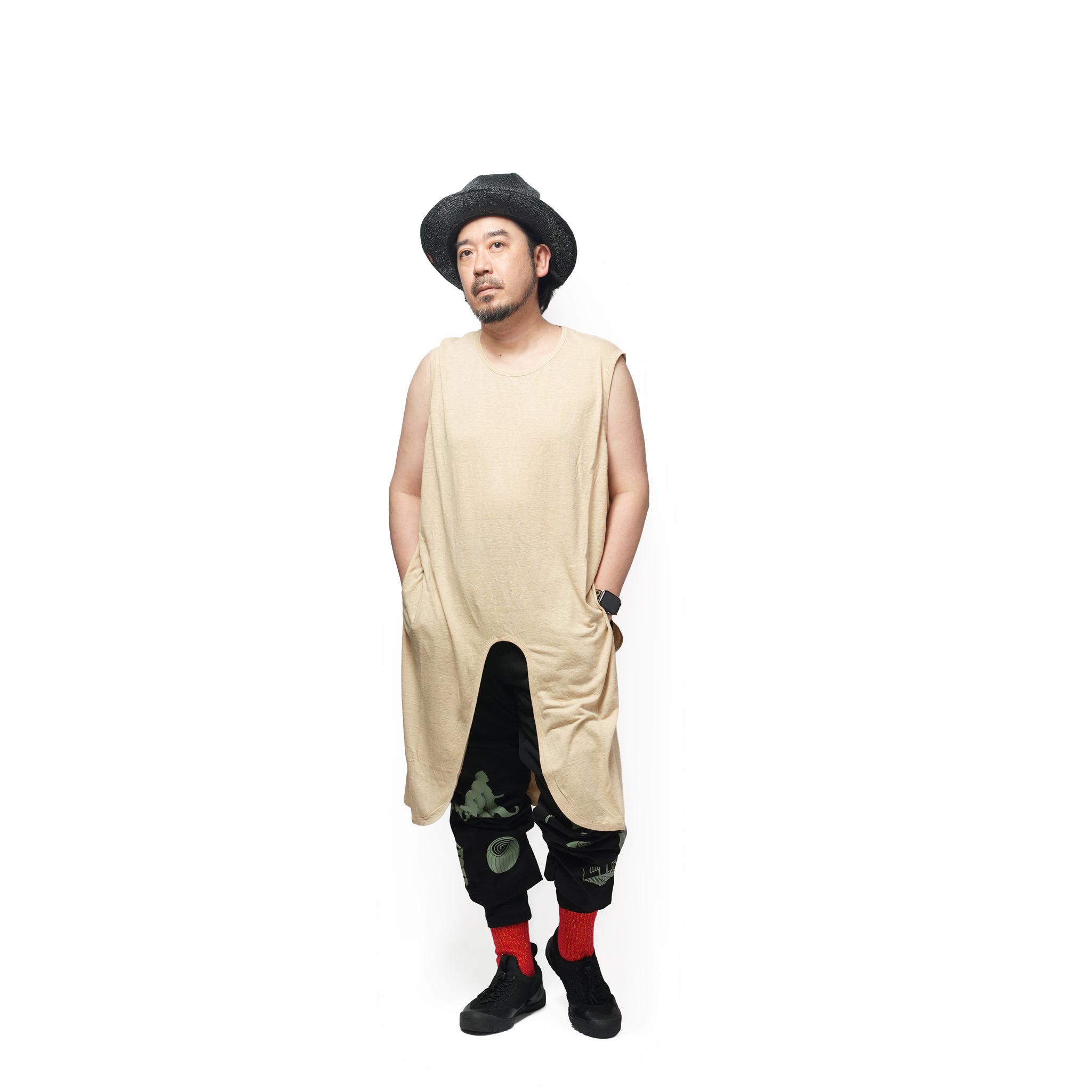 Linen Jersey Inner Layered Front Slit Tank Top <#ivory> | 〼〼 MASU MASU