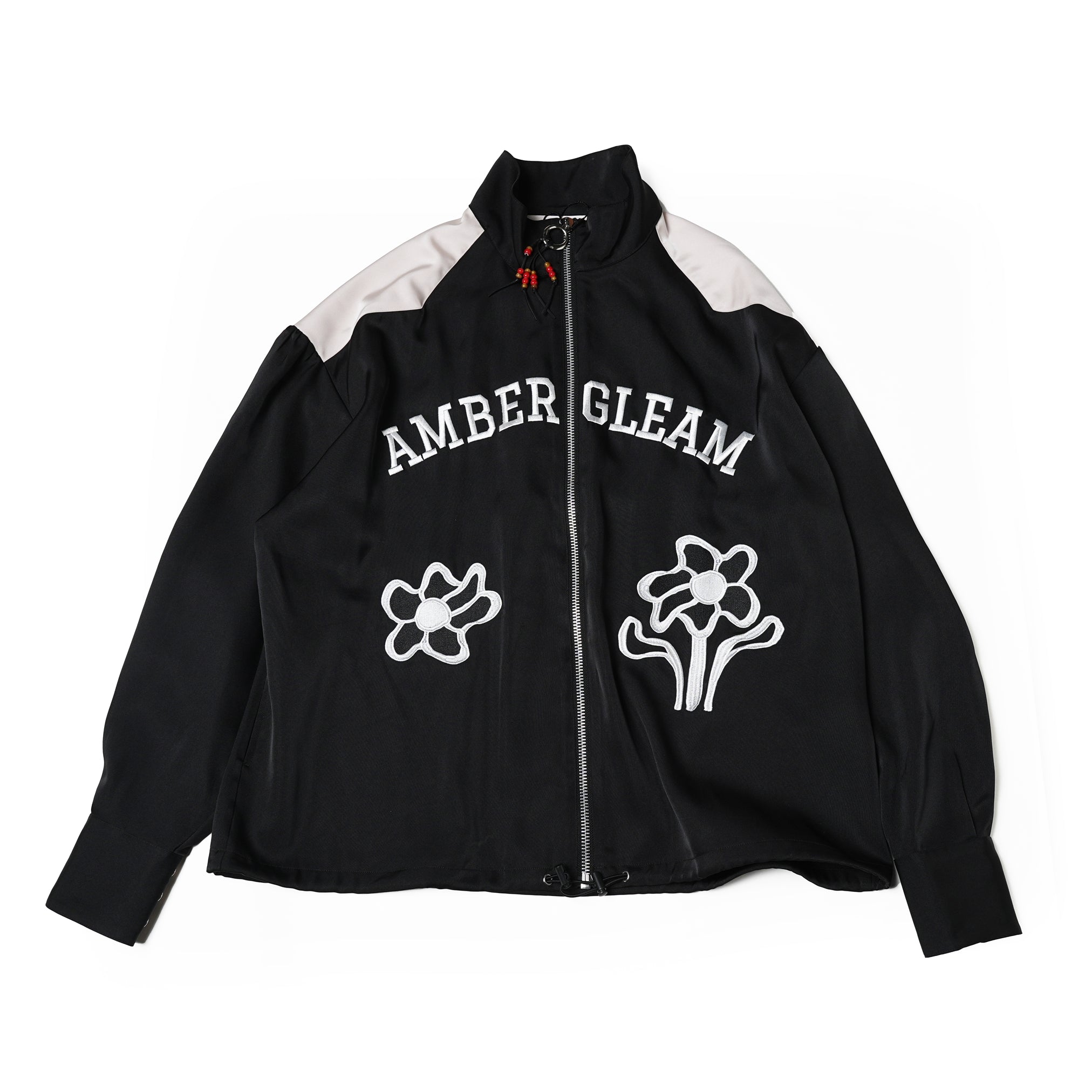 Embroidered Satin Blouson 刺繍サテンブルゾン – Black / Honey | Size:Short / Medium | AMBERGLEAM