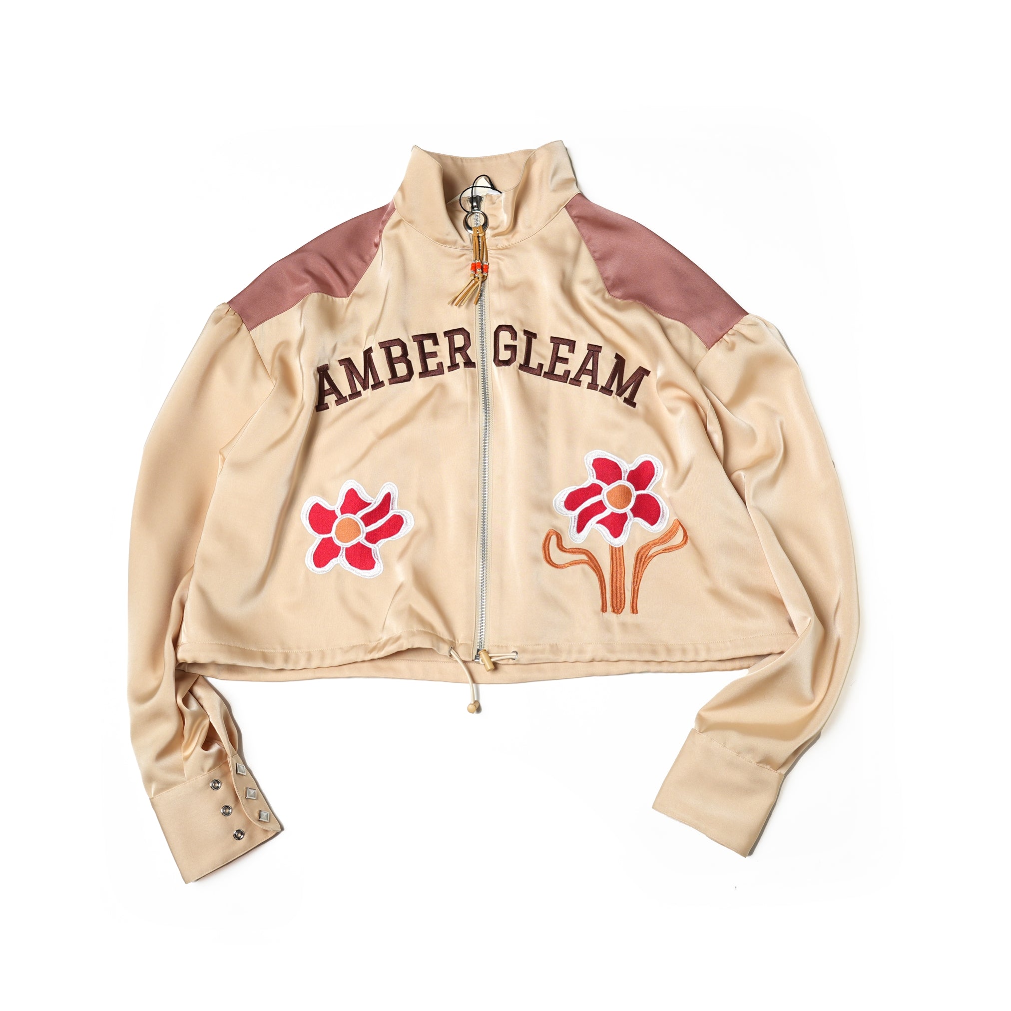 Embroidered Satin Blouson 刺繍サテンブルゾン – Black / Honey | Size:Short / Medium | AMBERGLEAM