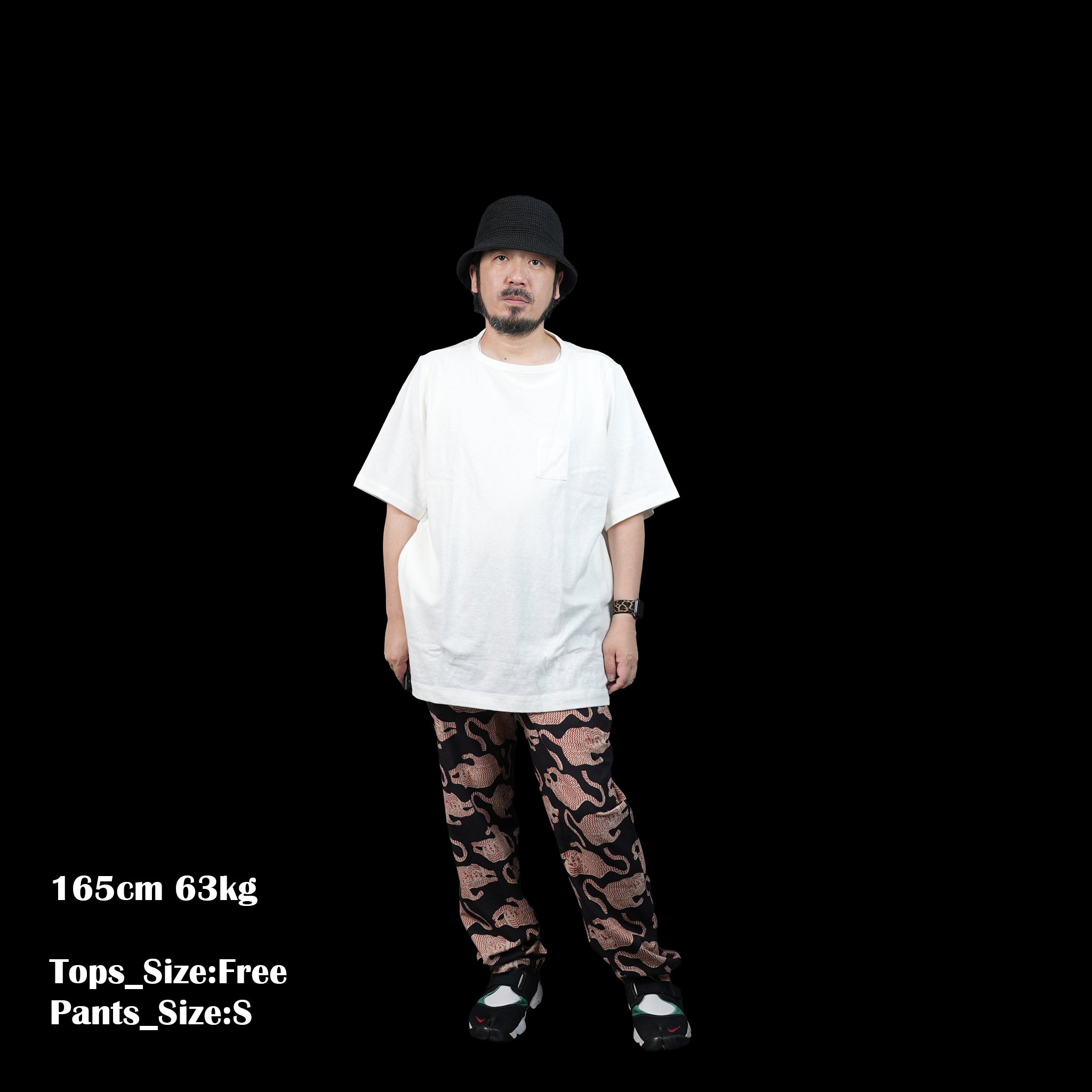 No:HUE-04 | Name:3 Pockets T-Shirt / Middle Length | Color:White/Black | Size:Free【Big P Product】【ネコポス選択可能】