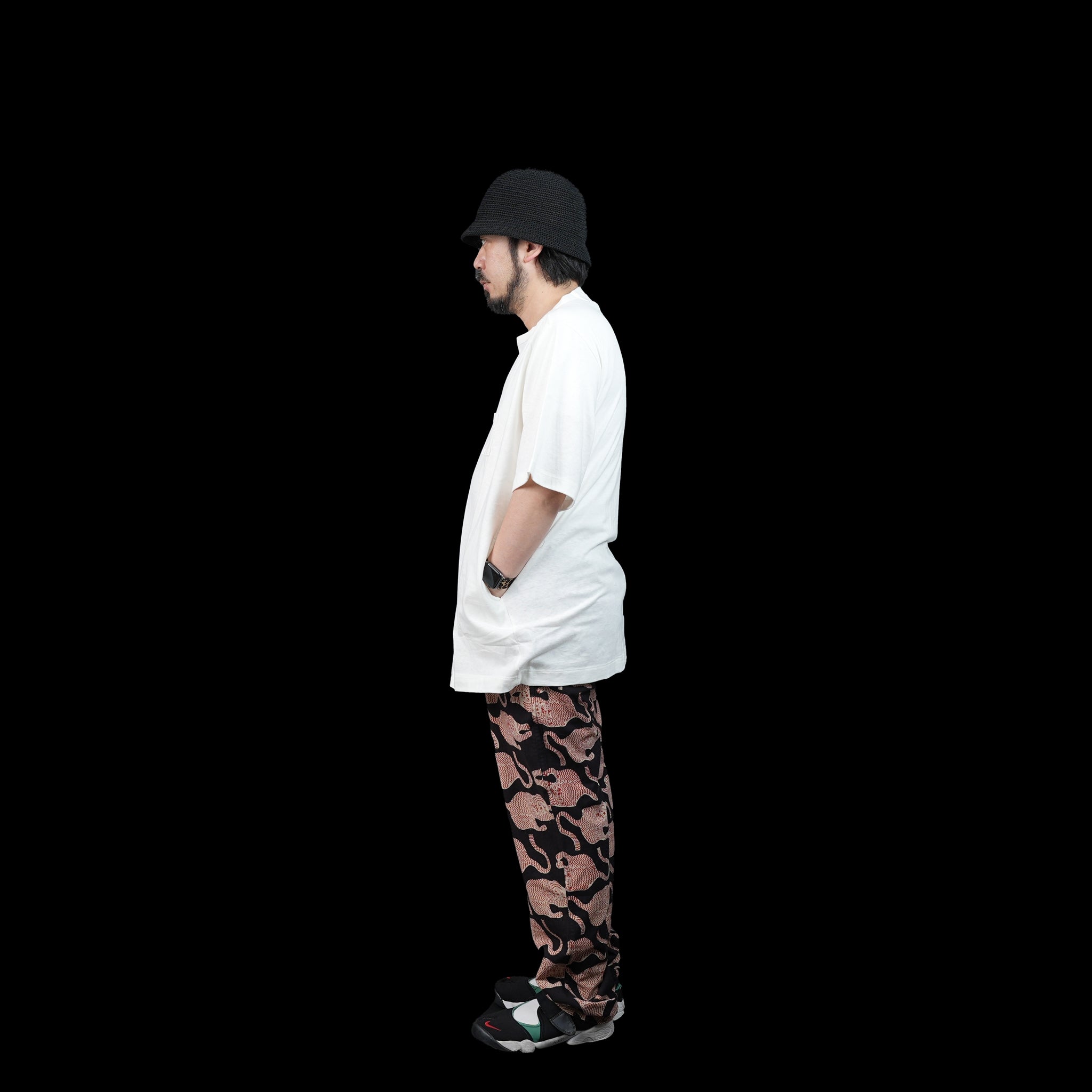 No:HUE-04 | Name:3 Pockets T-Shirt / Middle Length | Color:White/Black | Size:Free【Big P Product】【ネコポス選択可能】
