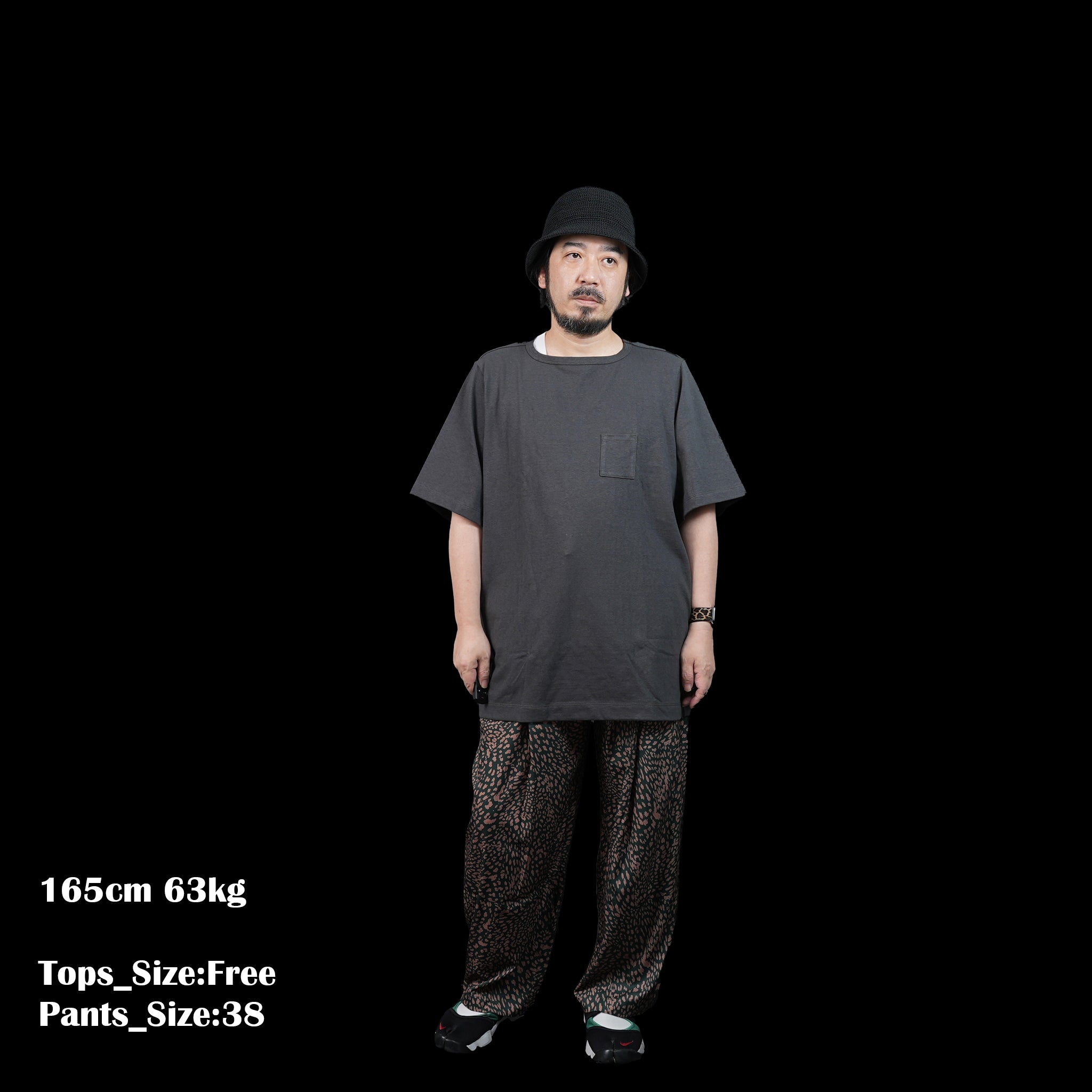 No:HUE-04 | Name:3 Pockets T-Shirt / Middle Length | Color:White/Black | Size:Free【Big P Product】【ネコポス選択可能】