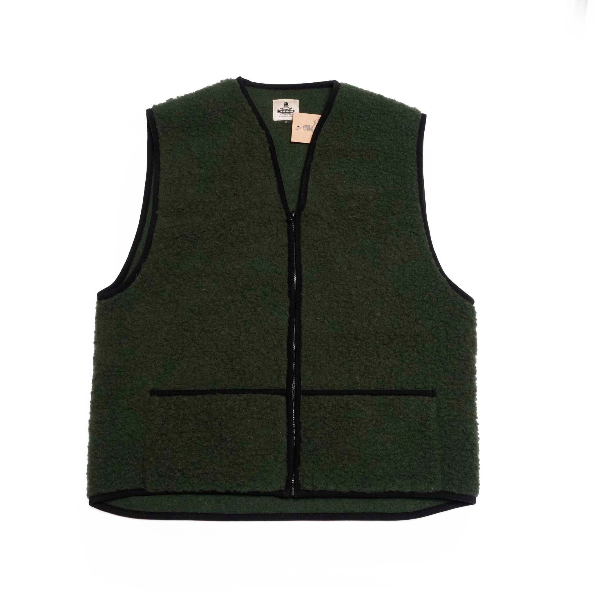 V neck Zip Vest | Color_Natural / Dark Green | No_1860V【COLDBREAKER】