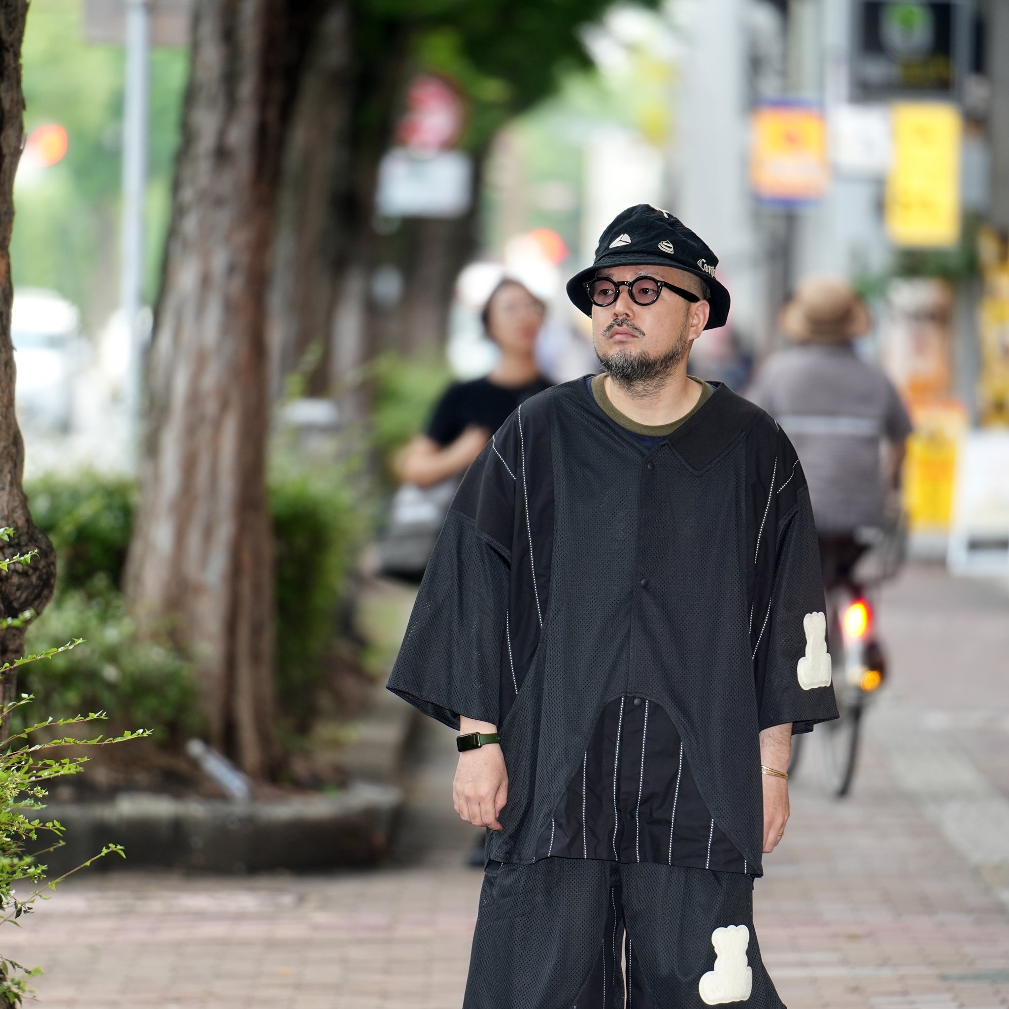 ACRS23-S01 | Striped Baseball Shirt in Mesh / Black | Color : Black | Size:FREE | (A)crypsis | SEIVSON