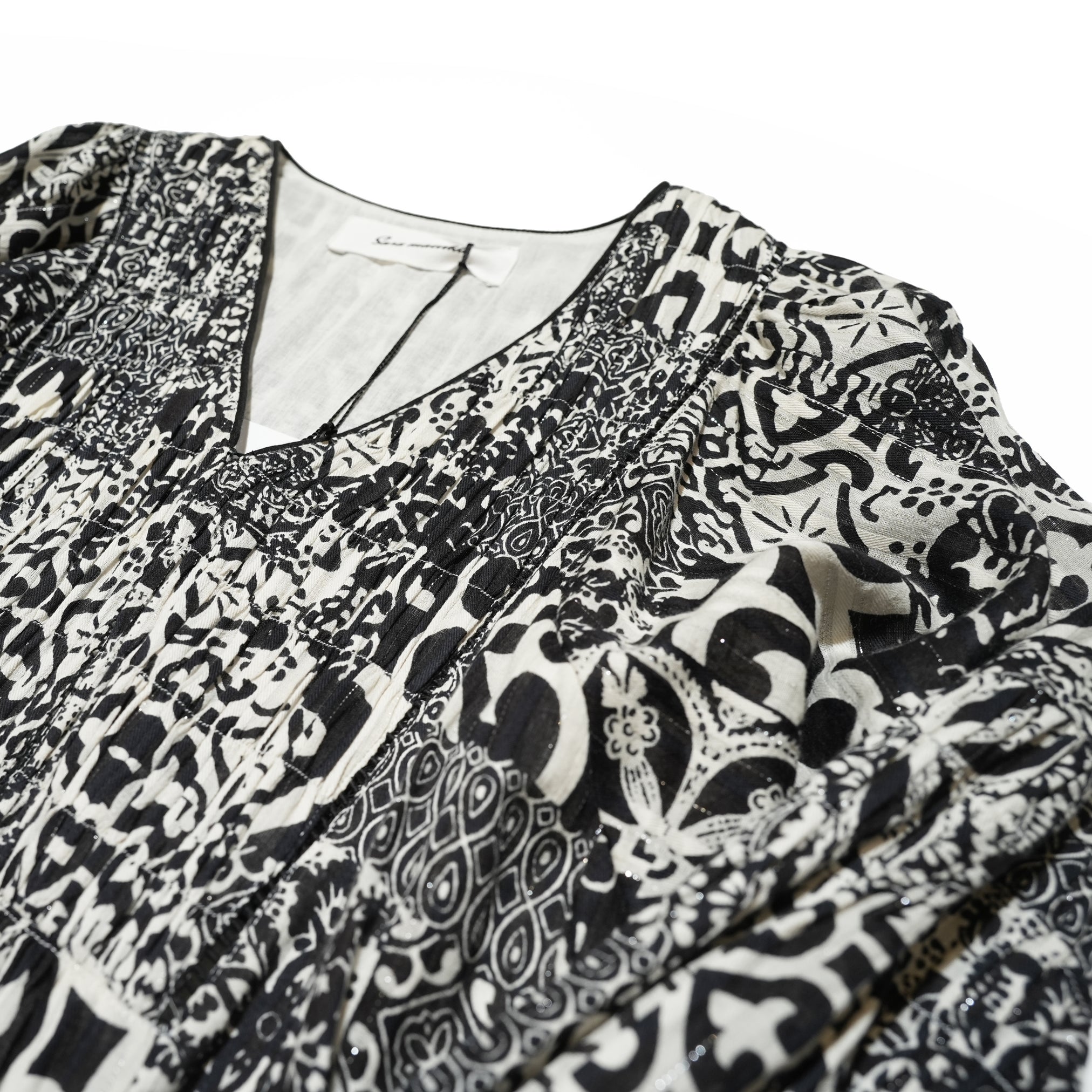 TILE PATTERN SHIRRING DRESS – Black | SARAMALLIKA