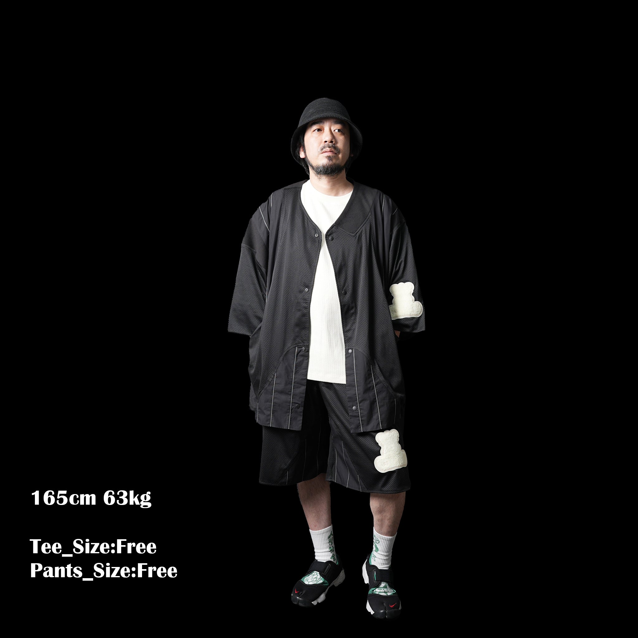 No:ACRS23-P02 Name:Functional Mesh Patchwork Baseball Shorts | Color : Black | Size:FREE【(A)crypsis_エイクライプシス】【SEIVSON_セイヴソン】