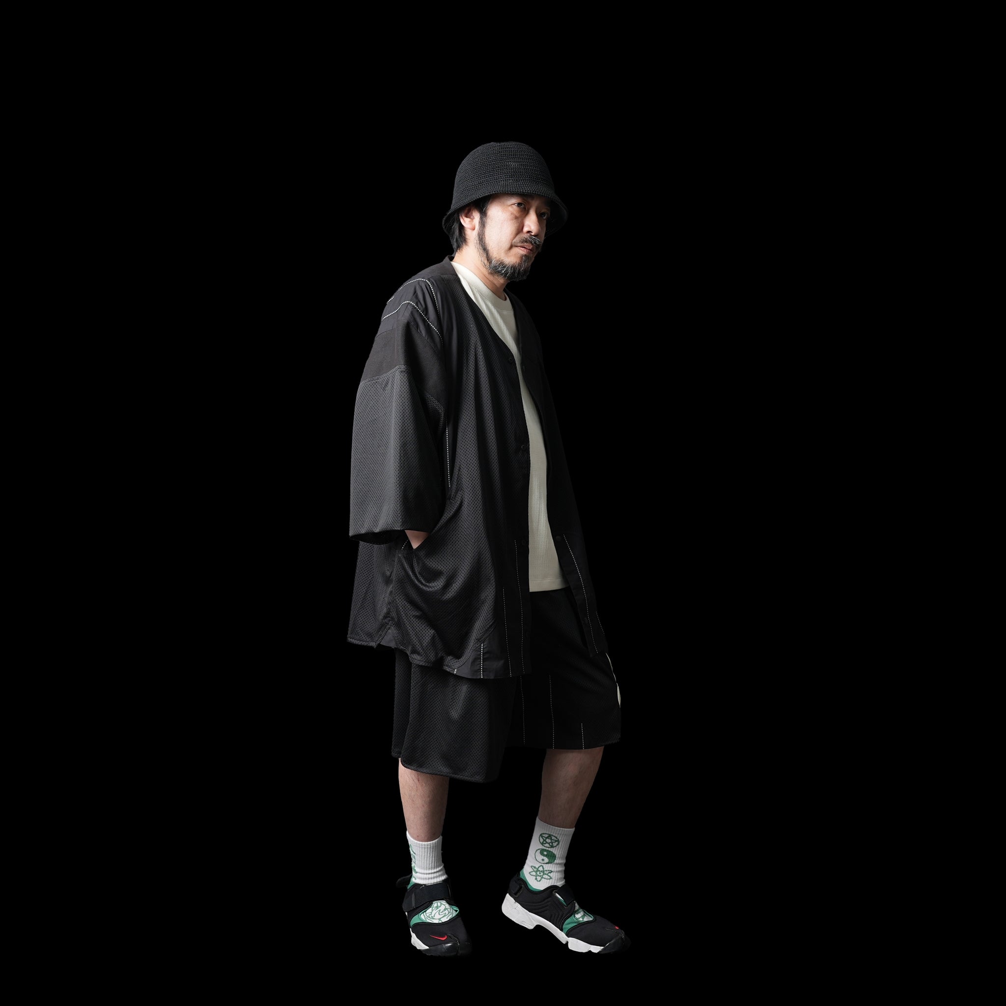 No:ACRS23-P02 Name:Functional Mesh Patchwork Baseball Shorts | Color : Black | Size:FREE【(A)crypsis_エイクライプシス】【SEIVSON_セイヴソン】