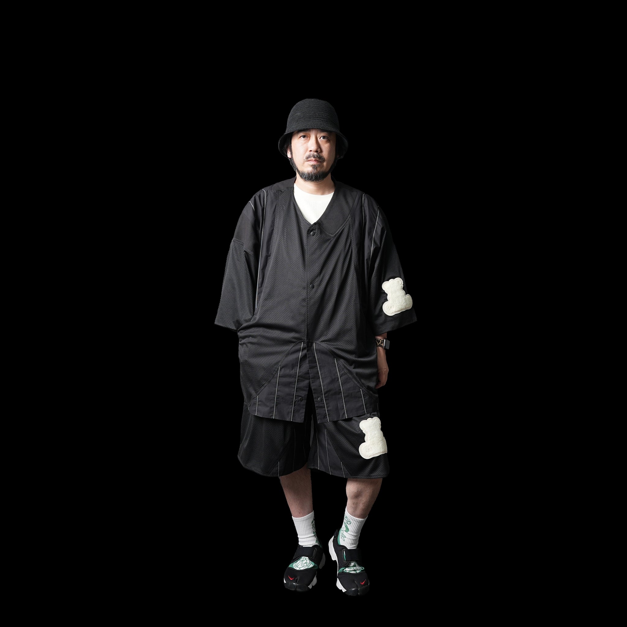No:ACRS23-P02 Name:Functional Mesh Patchwork Baseball Shorts | Color : Black | Size:FREE【(A)crypsis_エイクライプシス】【SEIVSON_セイヴソン】