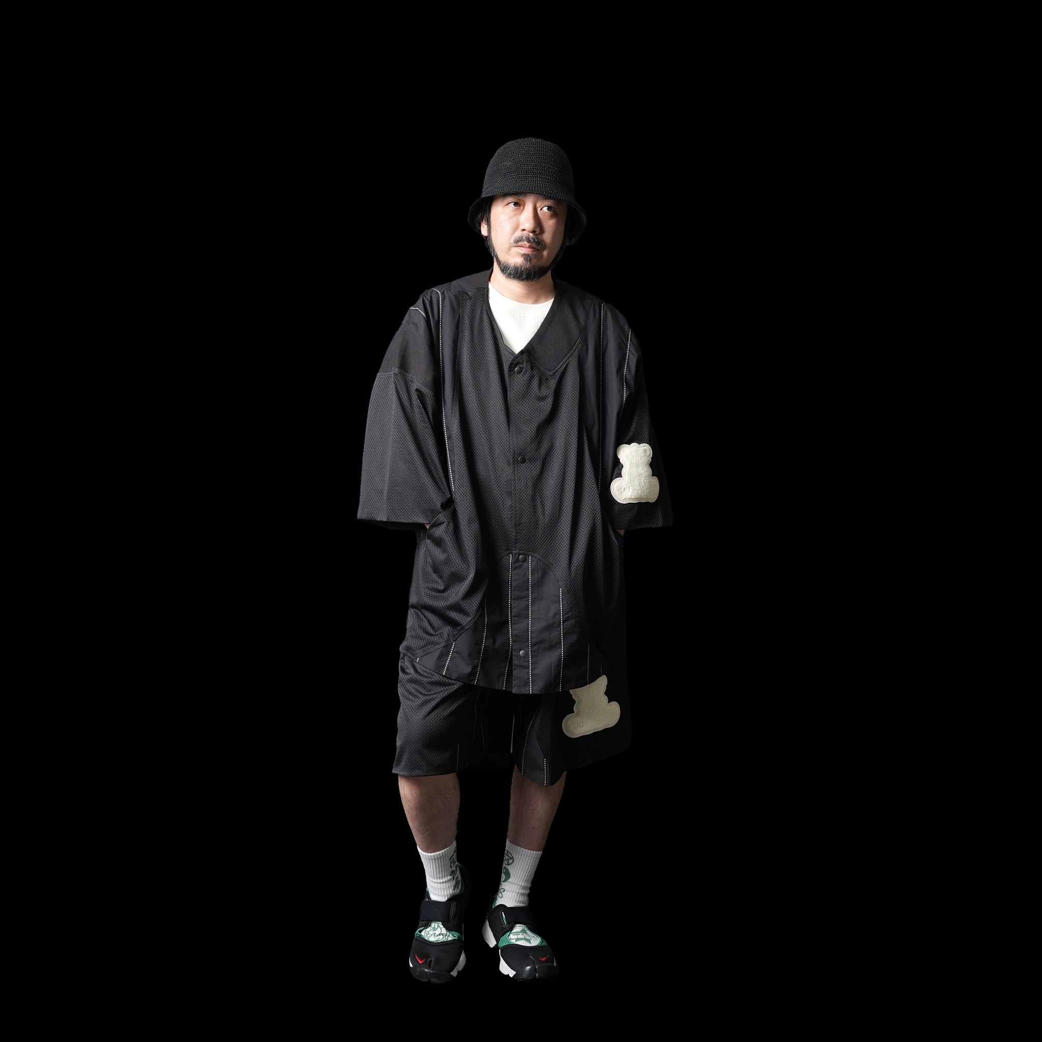 No:ACRS23-P02 Name:Functional Mesh Patchwork Baseball Shorts | Color : Black | Size:FREE【(A)crypsis_エイクライプシス】【SEIVSON_セイヴソン】