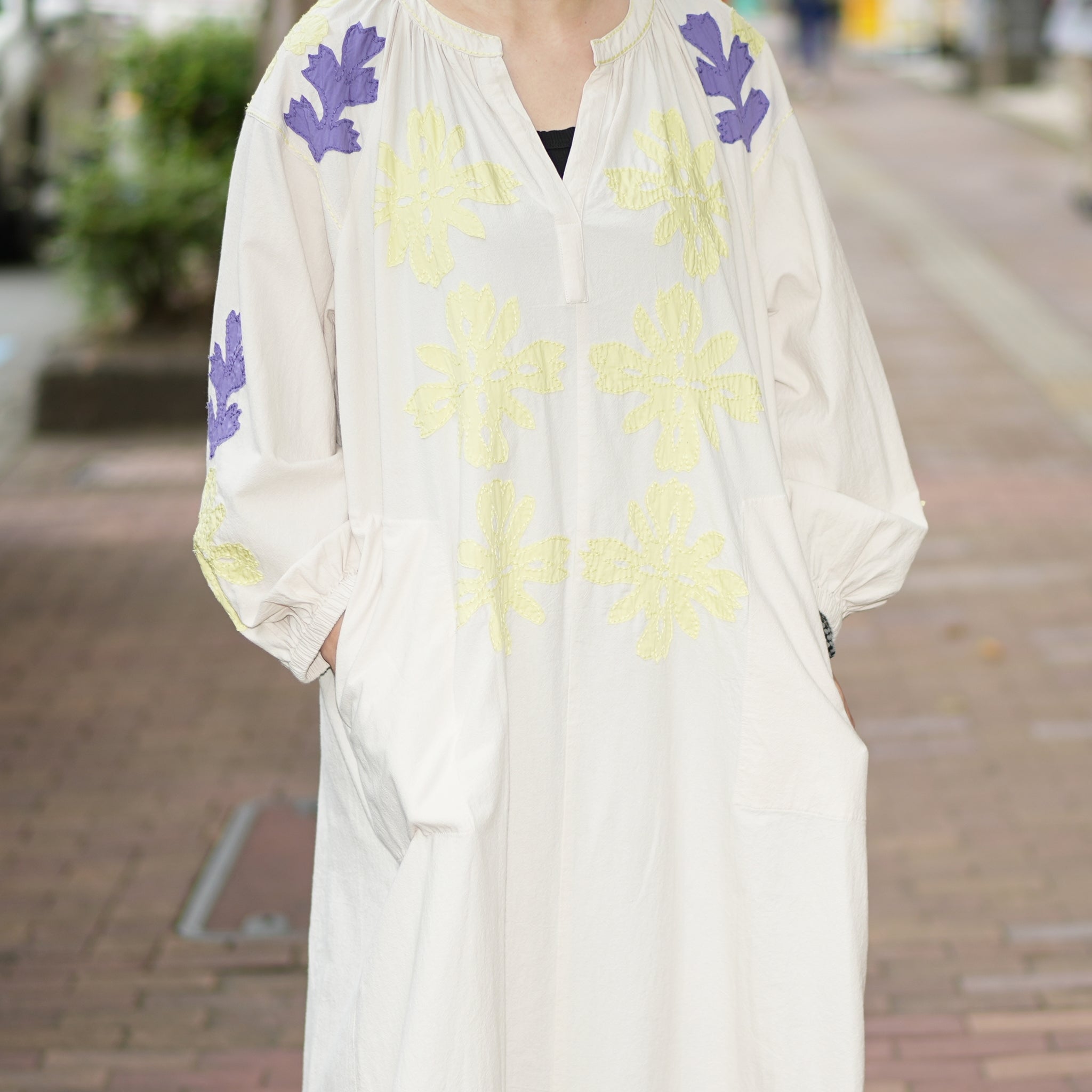 COTTON FLOWER PATCHWORK DRESS – Ecru | SARAMALLIKA