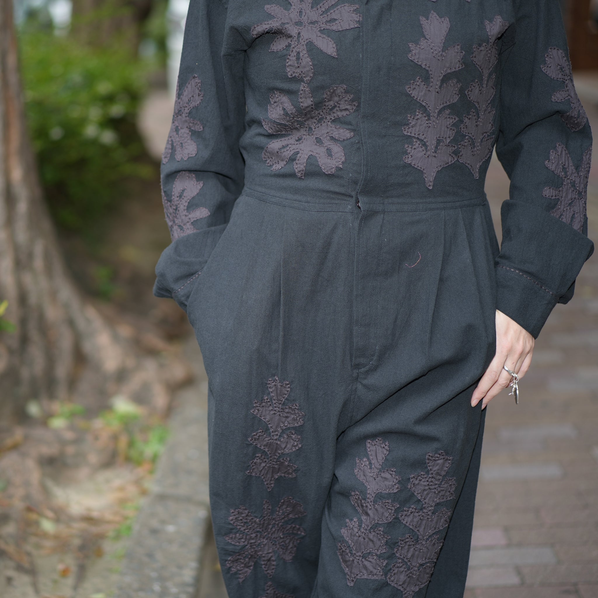COTTON FLOWER PATCHWORK ALL IN ONE – Black | SARAMALLIKA