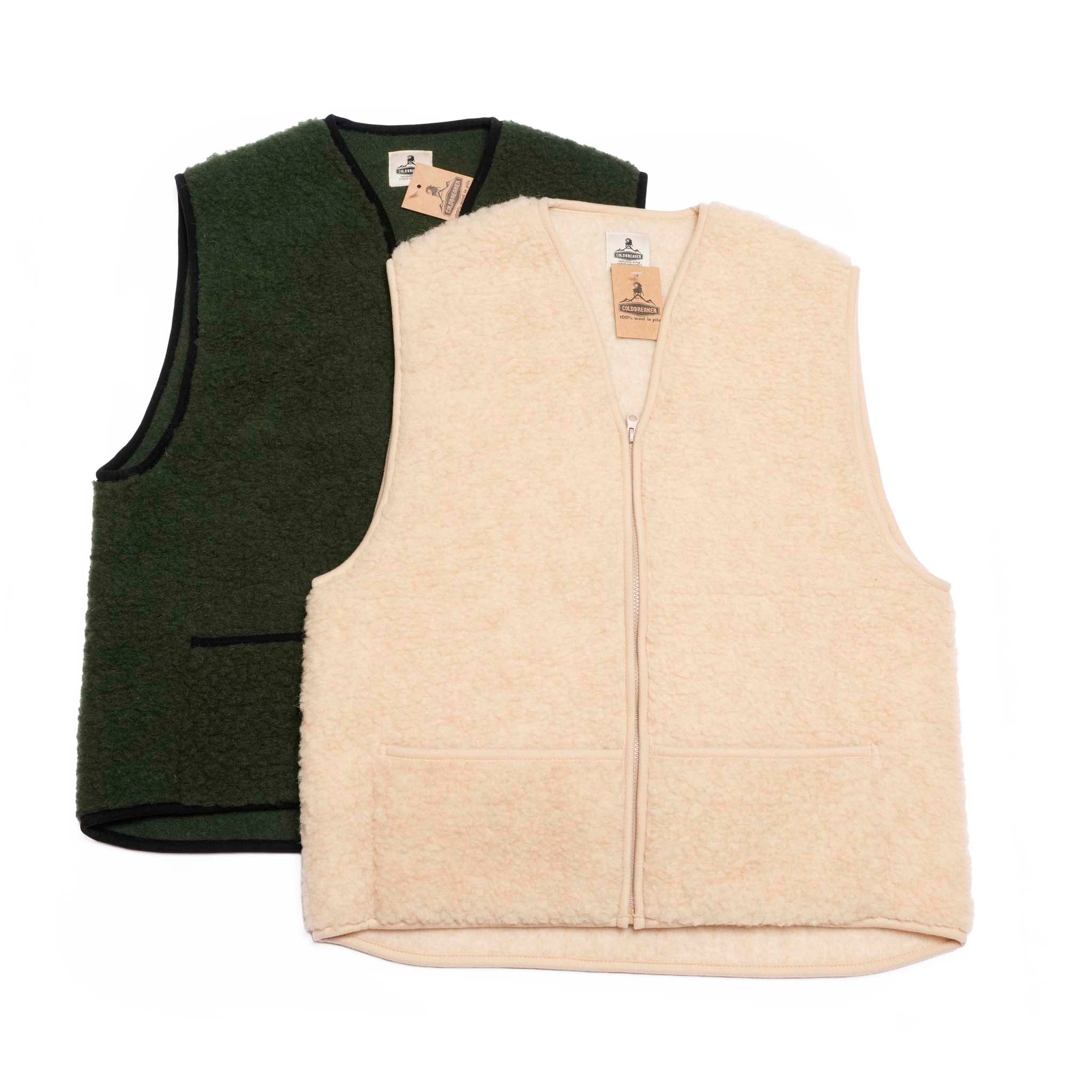 V neck Zip Vest | Color_Natural / Dark Green | No_1860V【COLDBREAKER】