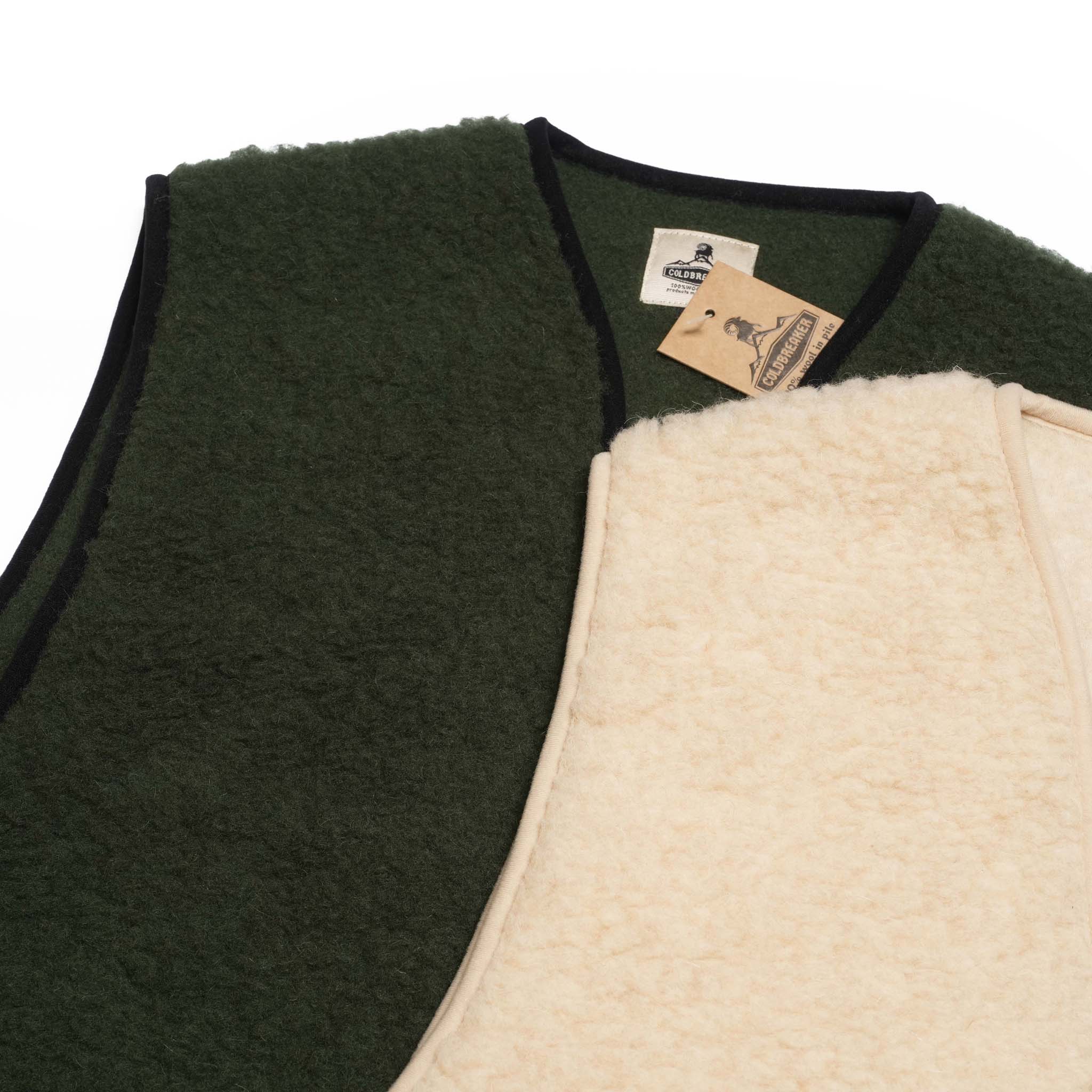 V neck Zip Vest | Color_Natural / Dark Green | No_1860V【COLDBREAKER】