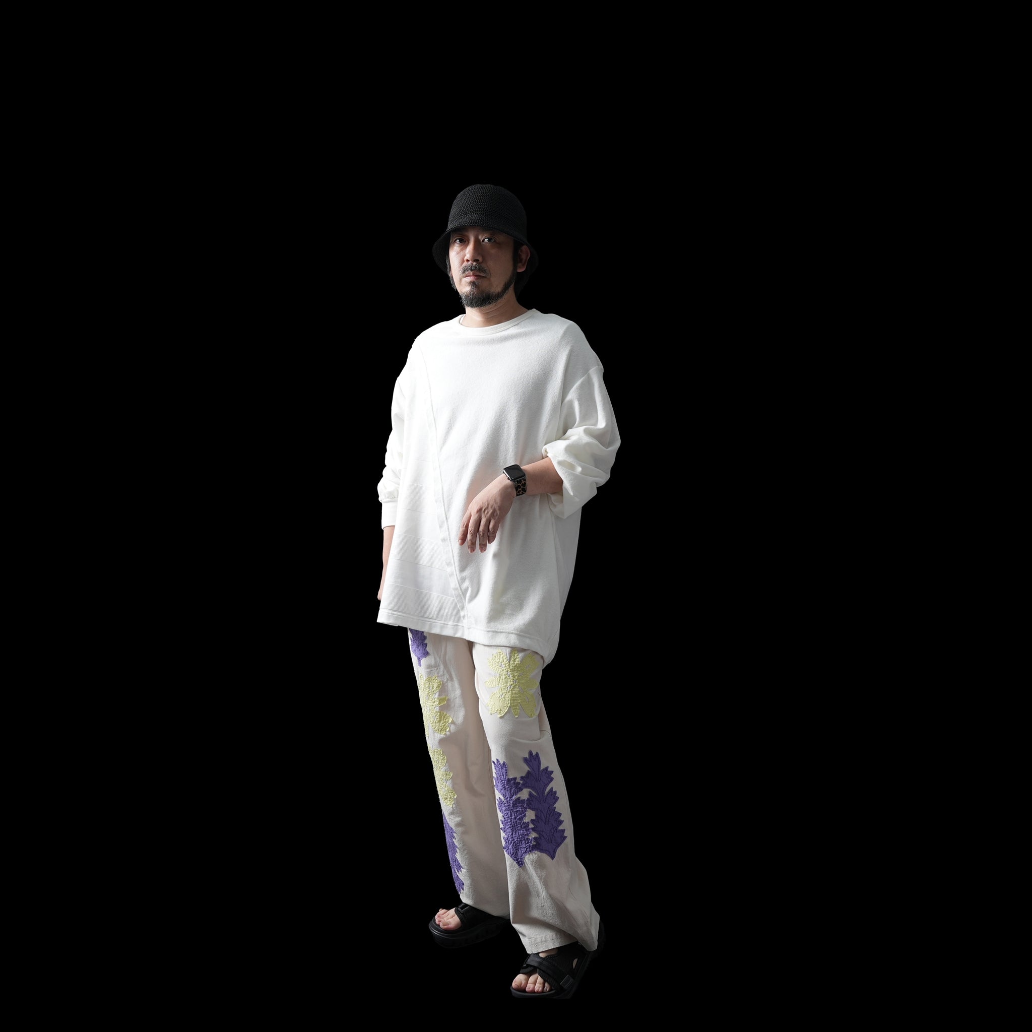 COTTON FLOWER PATCH WORK PANTS – Ecru | SARAMALLIKA