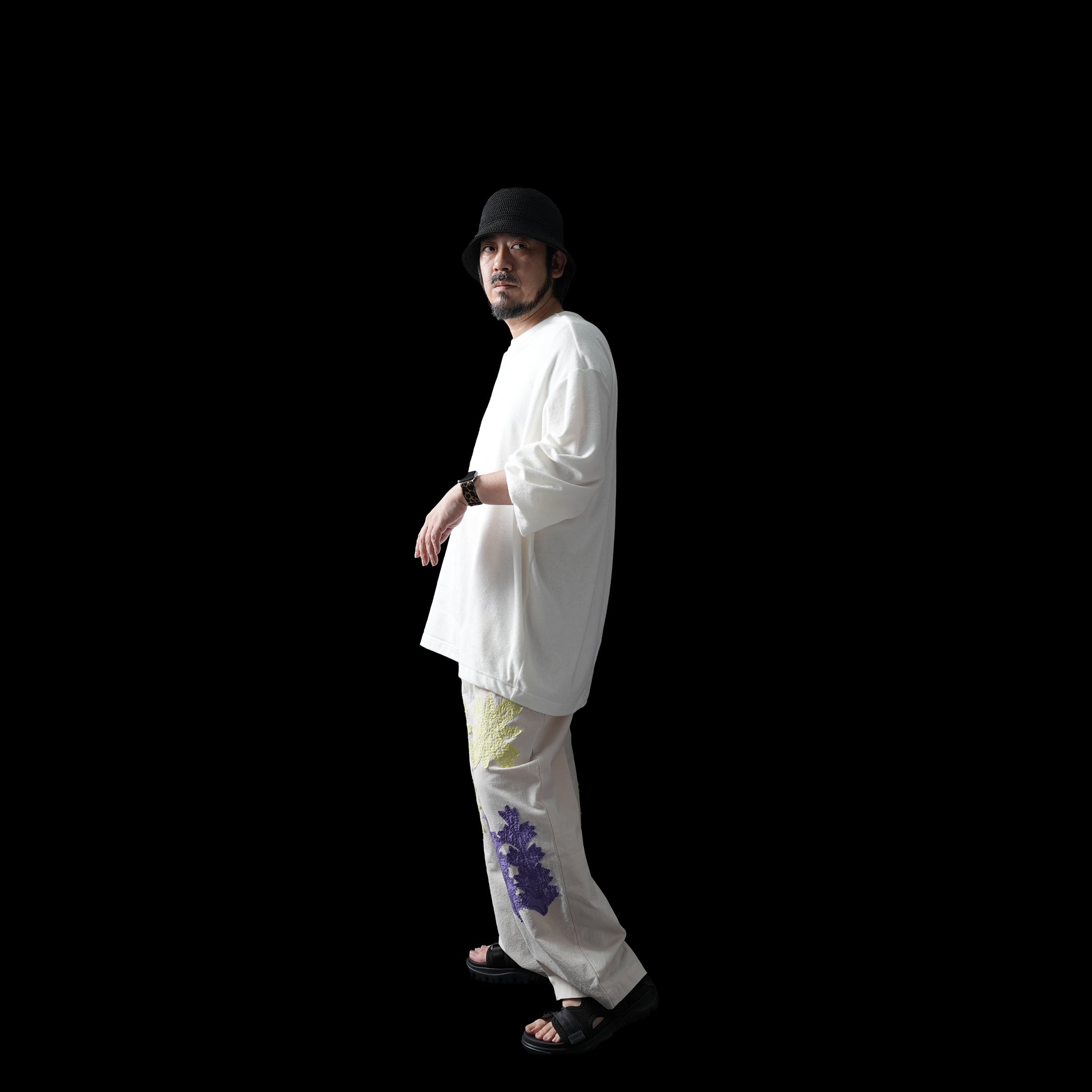 COTTON FLOWER PATCH WORK PANTS – Ecru | SARAMALLIKA