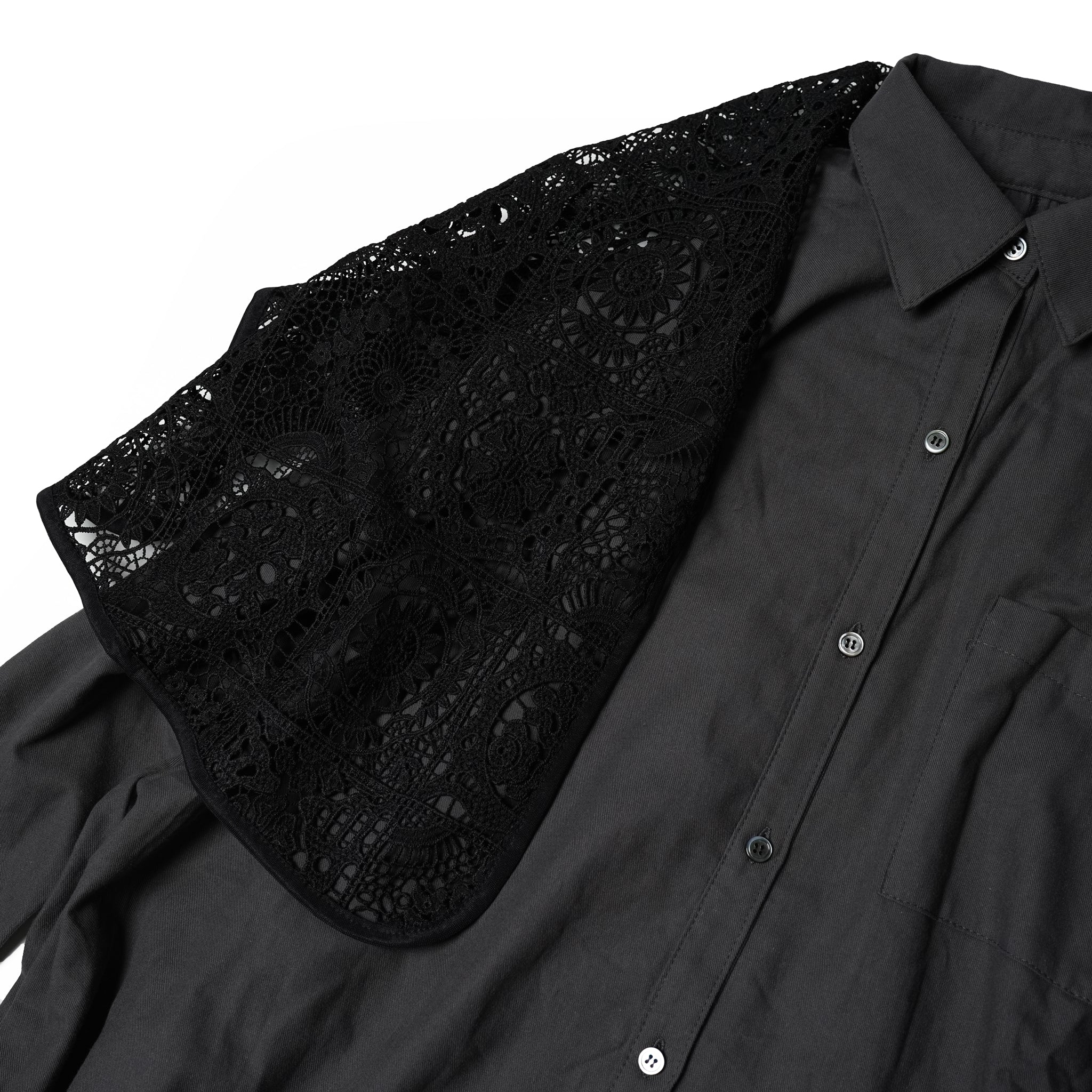 No:bsd23AW-13 | Name:Granma Lace Dress Shirt | Color:Charcoal【BEDSIDEDRAMA_ベッドサイドドラマ】