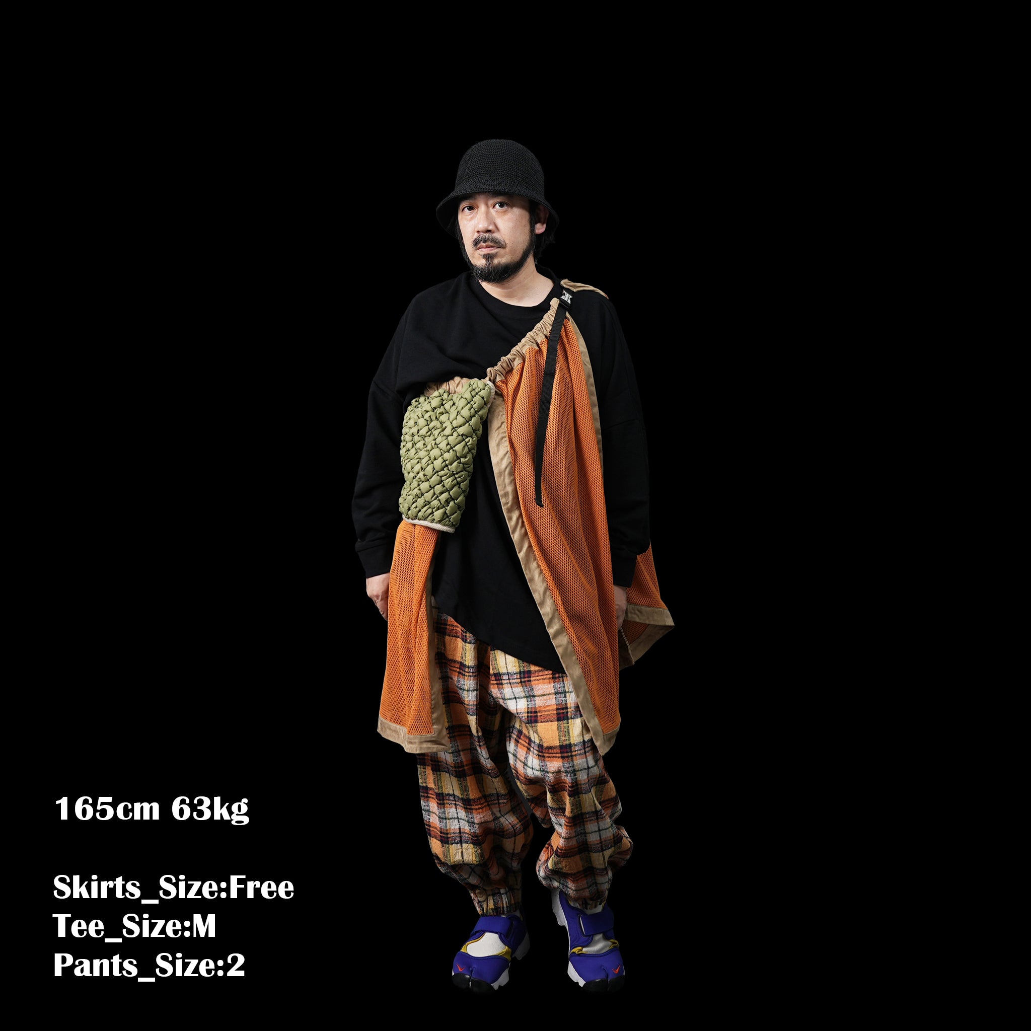 No:OinT-SK02 | Name:Screen door skirt | Color:Orange/Navy【OinT_オーインティー】