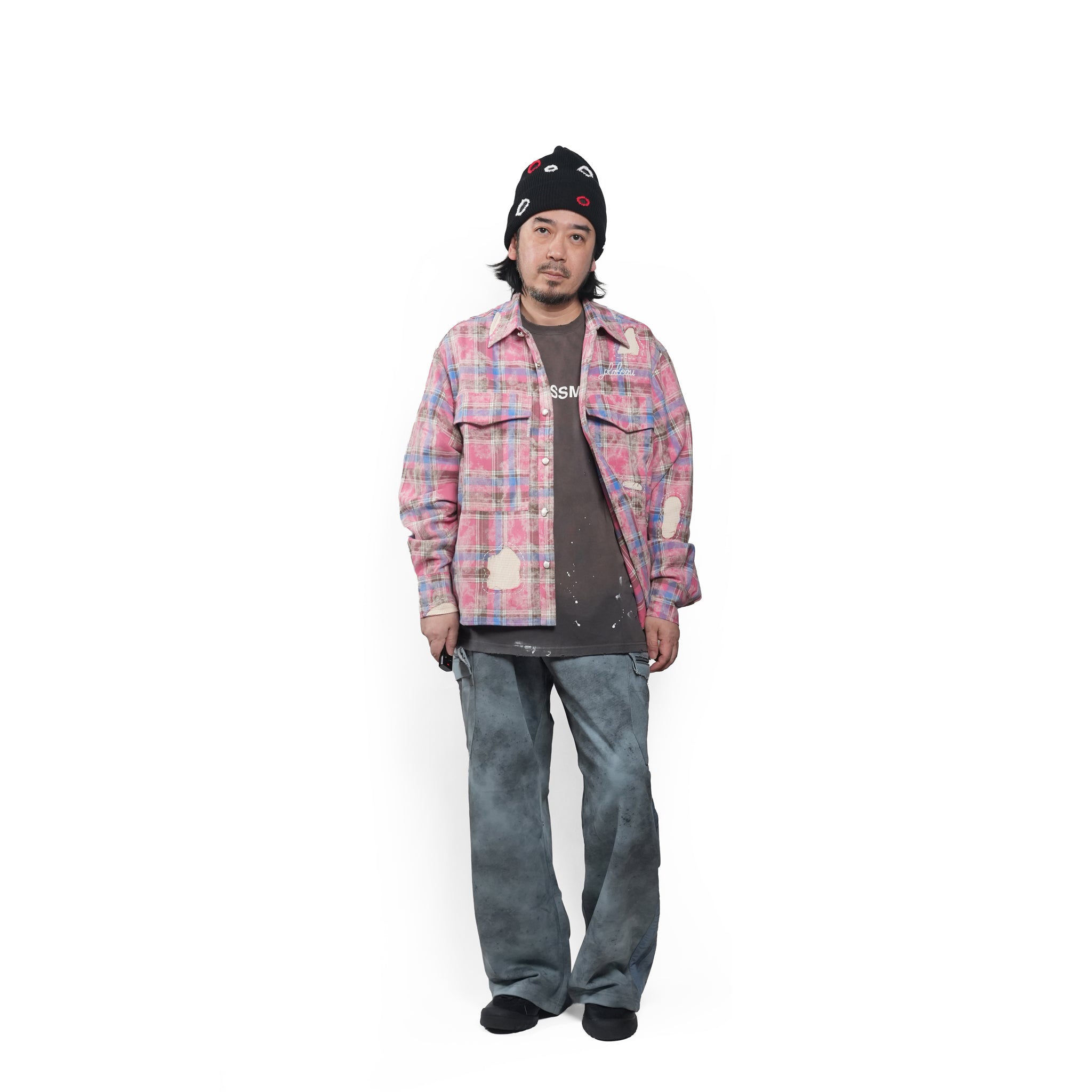Hand patch check shirt – Red Check | PLATEAU STUDIO