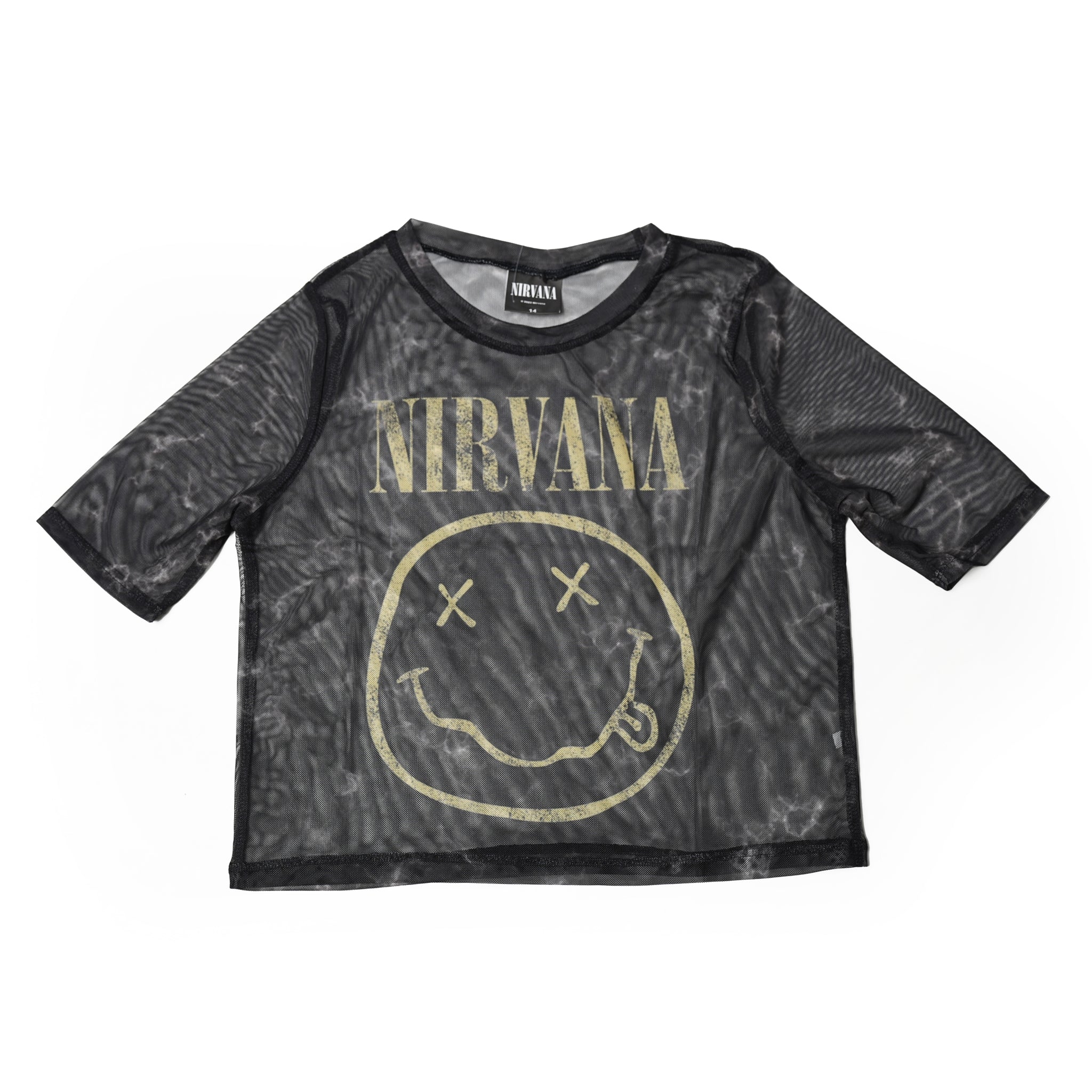 Name:Nirvana_Yellow Smiley_Lady_BL_Mesh Crop【ROCK OFF】【ネコポス選択可能】