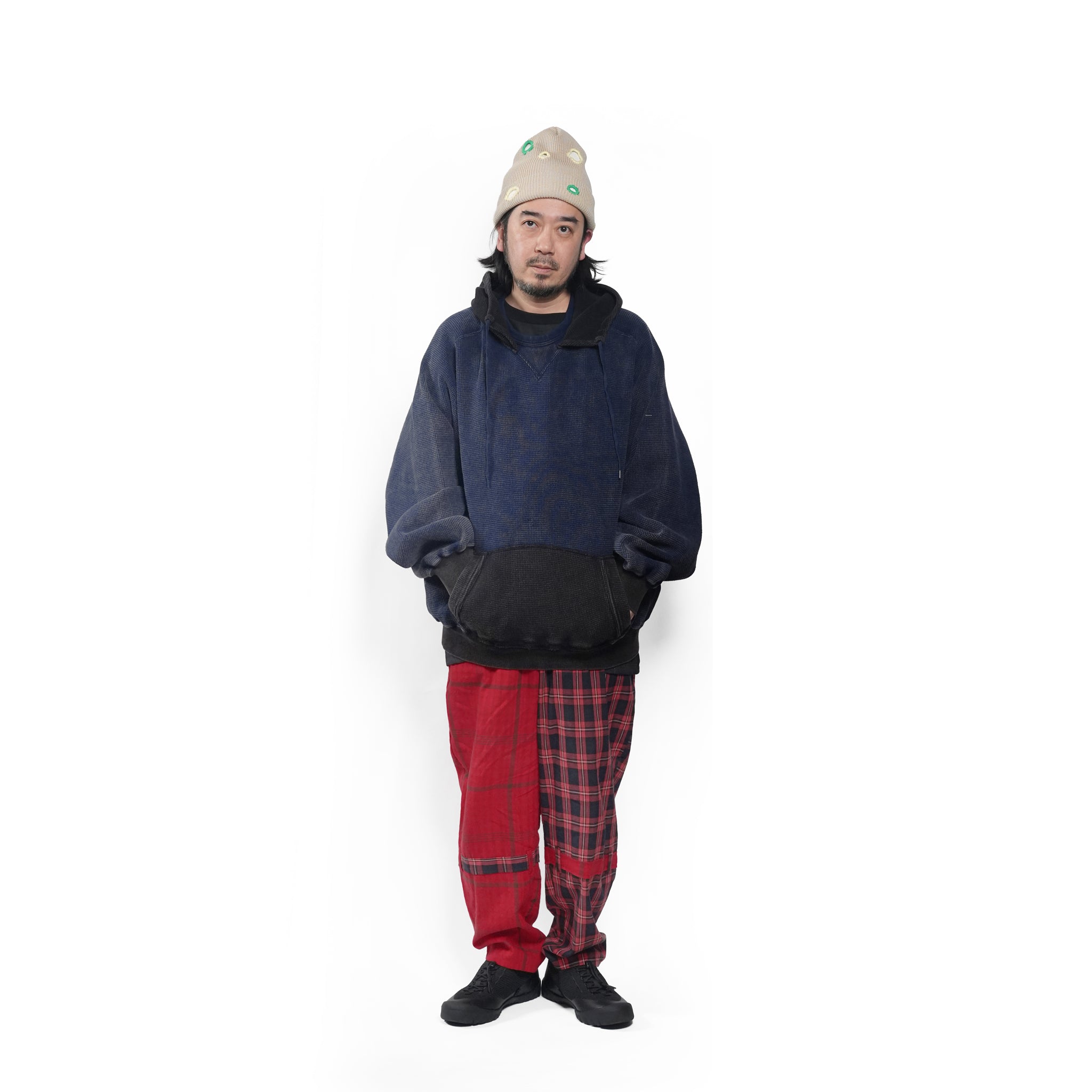Retrofit hoodie Thermal long tee-vintage dye – McClure -Faded vintage dye (Black×Navy) | IMPRESTORE