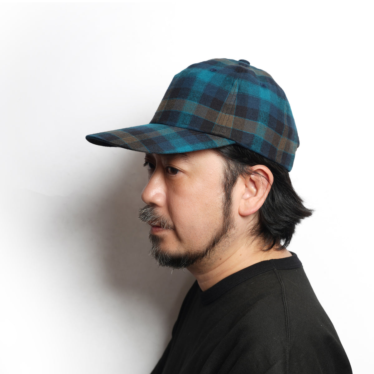 6 PANEL LONG BRIM CAP – Blush Blue(Check) | SHARE THE FANTASY